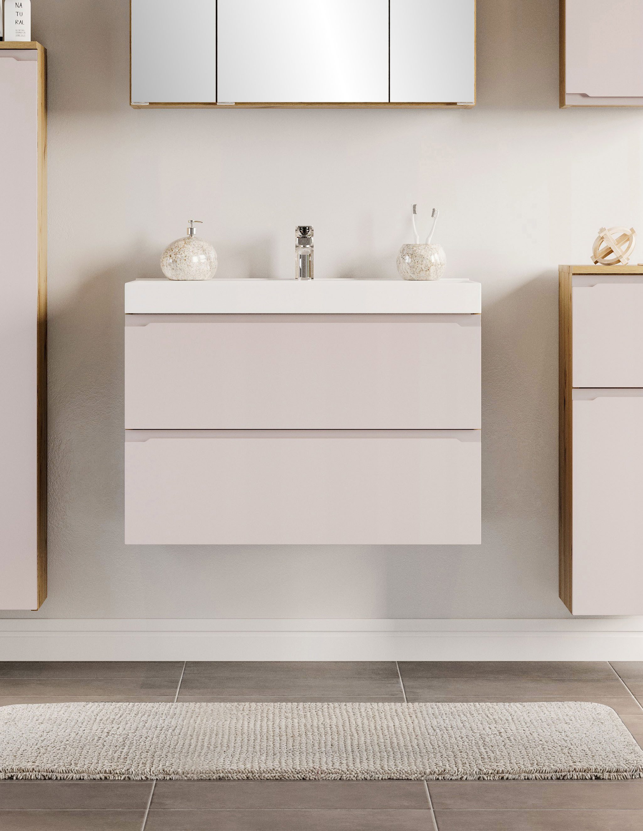 welltime Waschtisch CABO, Waschtisch, Kaschmir, griffloses Design
