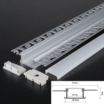 ENERGMiX LED-Stripe-Profil »2m LED Aluminium Profil Unterputz Leiste Rigips«, Profil Kanal LED Leiste Profil Kanal system für LED Streifen 200cm inkl. Clips und Endkappen