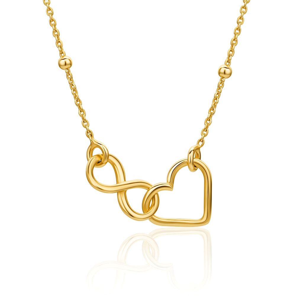 Miore Herzkette SIL006N - Halskette mit Infinity Herzanhänger - vergoldet 18 Karat, Silberkette mit 46 cm Länge - Made in Italy
