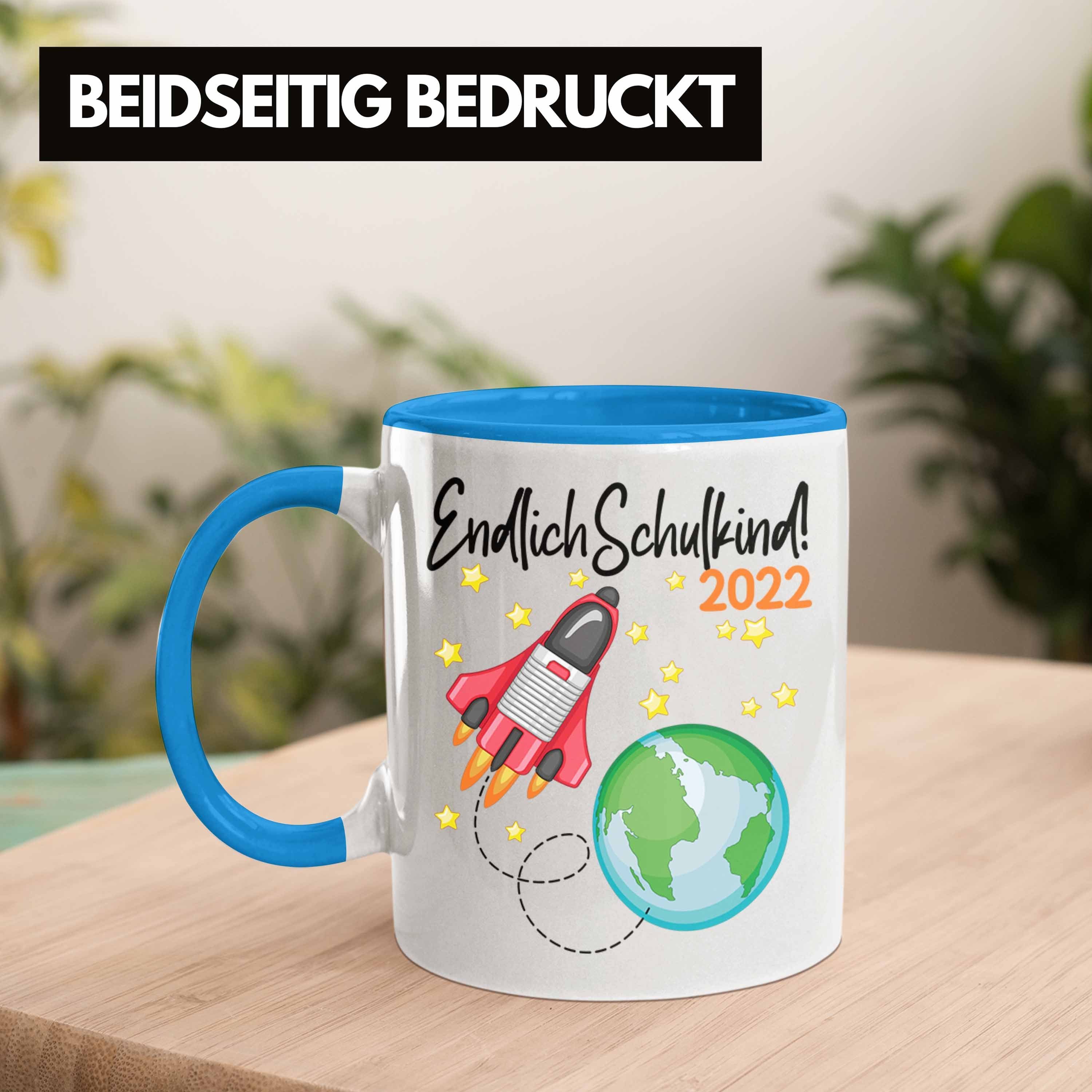 Schulanfang Geschenk 1. Schulkind Geschenkidee Füllung Mädchen Junge Schultag Schuleinführung Blau Einschulung 2022 Endlich Tasse Trendation - Trendation Schultüte Schulstart Tasse