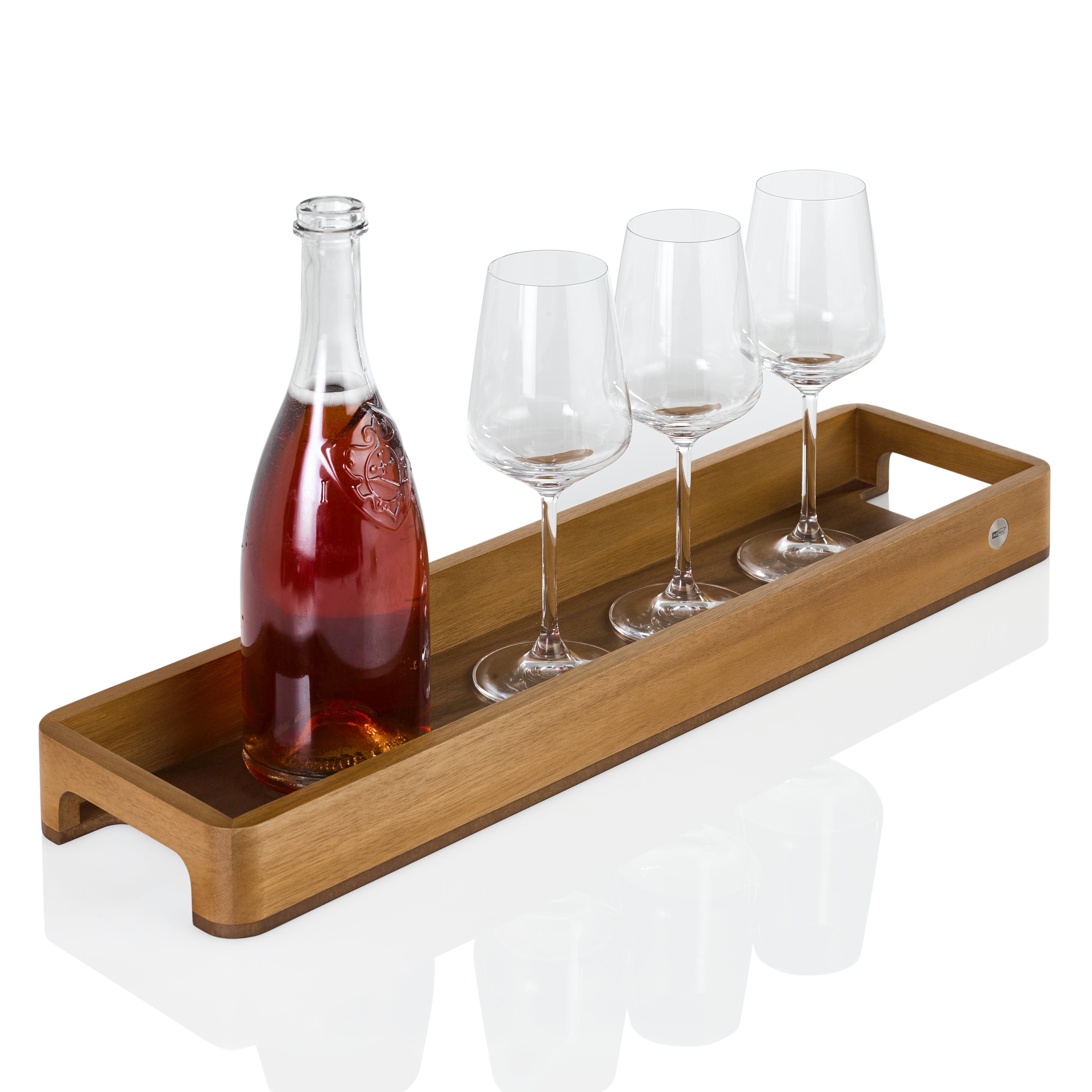AdHoc Tablett SERVE SLIM, Akazienholz, Walnussholz, (1-tlg), hochwertiges Gewürz-, Getränke- oder Dekotablett 60x15,5 cm