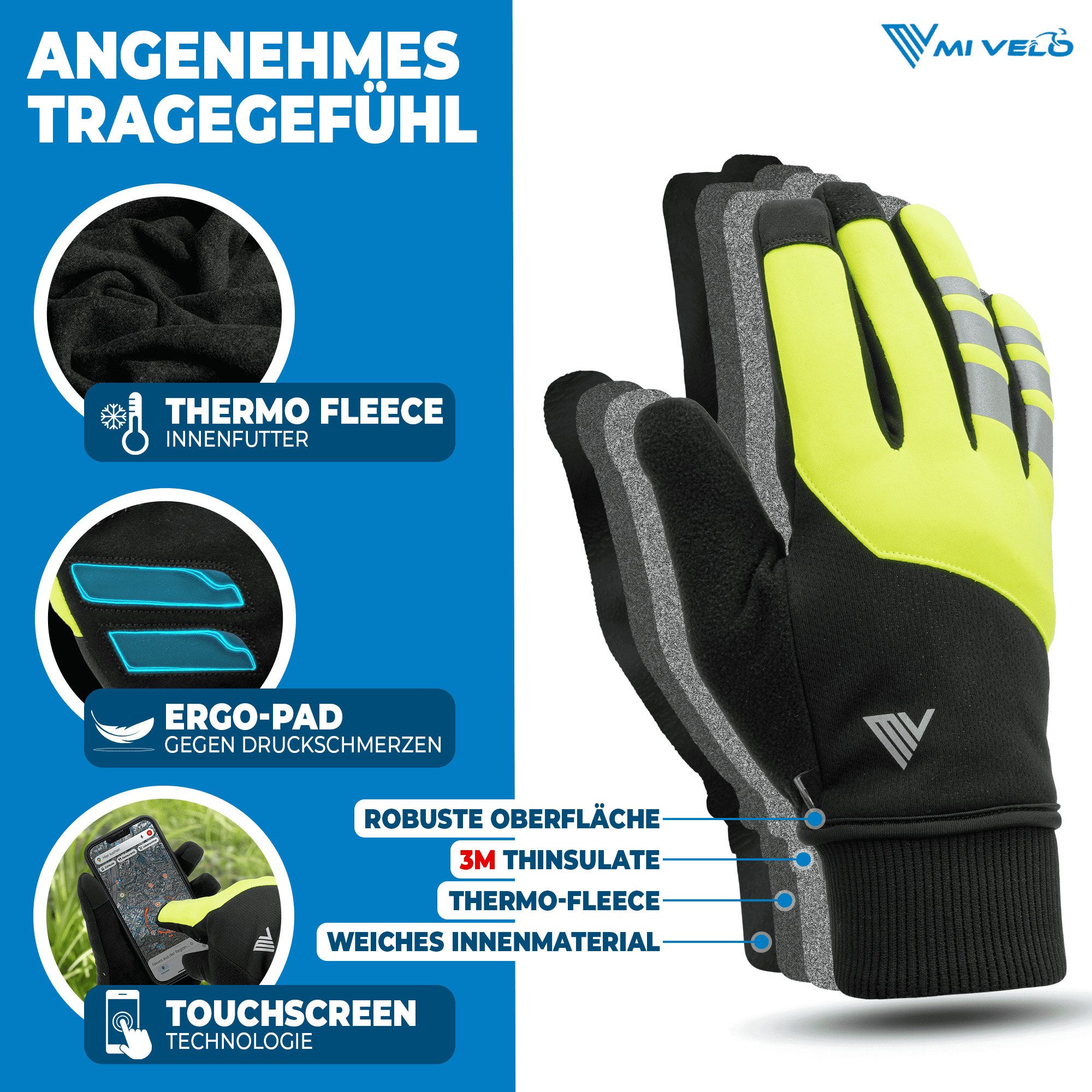 MIVELO Fahrradhandschuhe warme Winterhandschuhe Handschuhe Winter mit Thermo-Fleece wasserfest 3M-Thinsulate