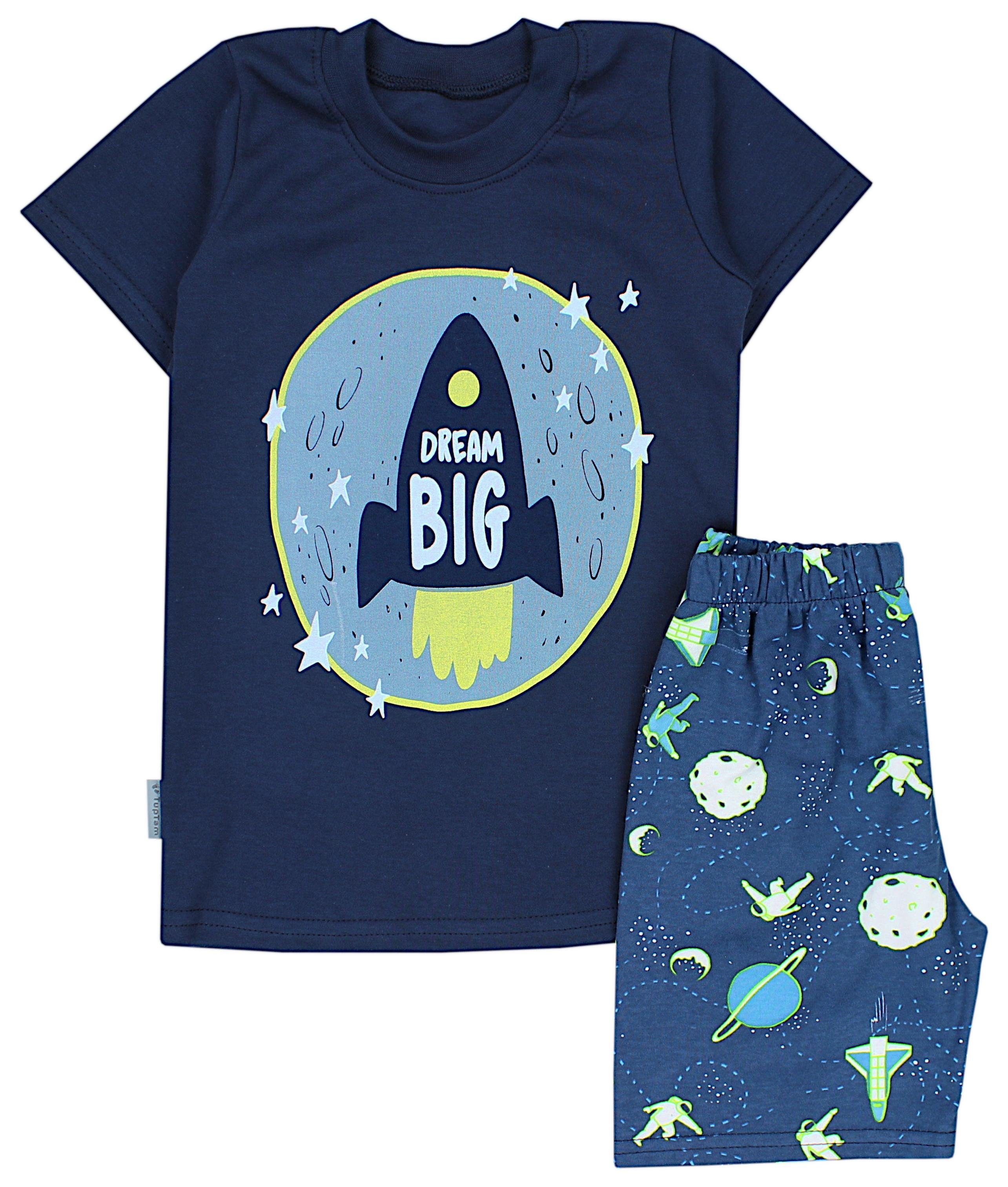 TupTam Schlafanzug Kinder Jungen Pyjama Schlafanzug Set Kurzarm 2-teilig Sommer Kosmos Dunkelblau / Grün