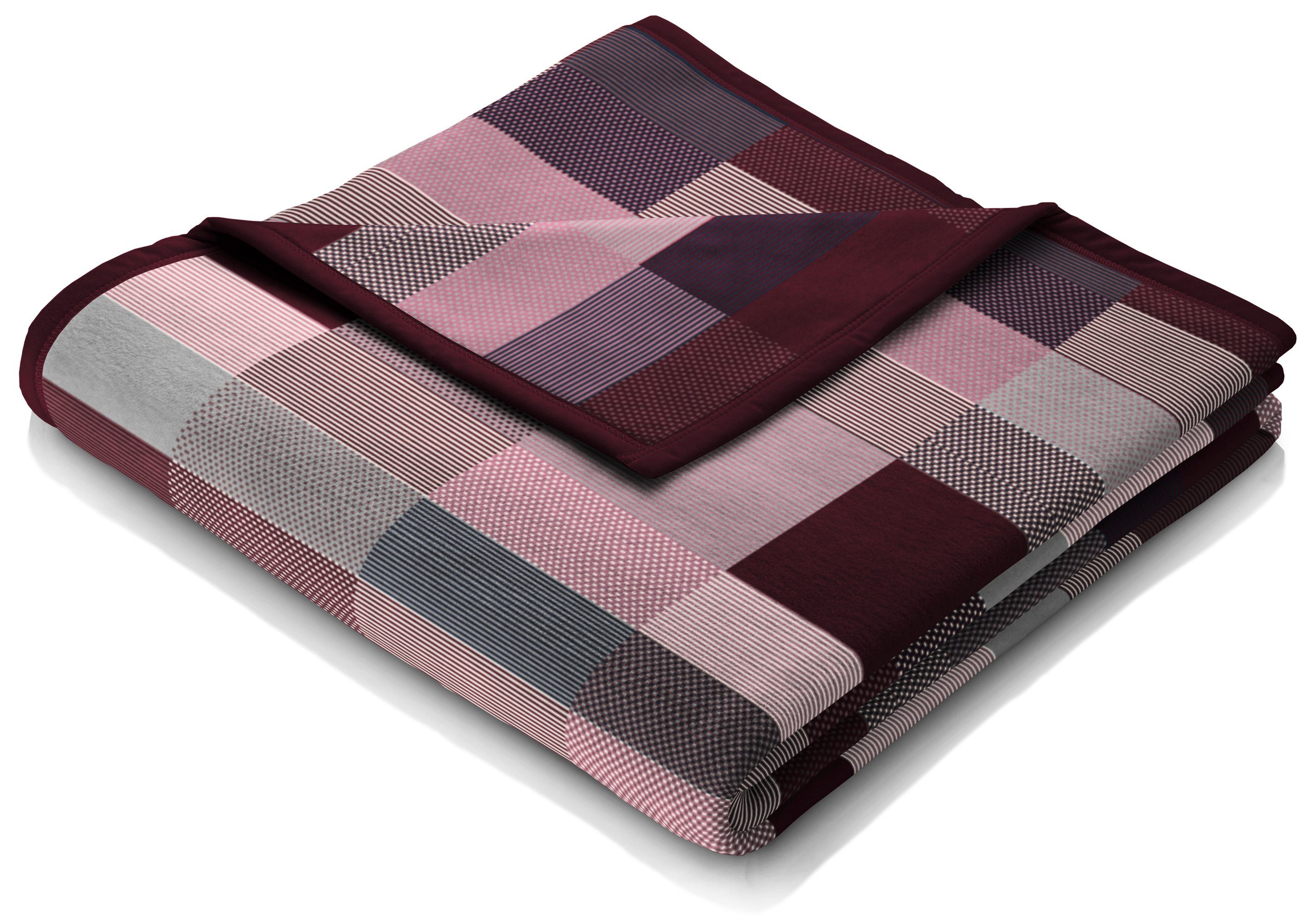 Wohndecke Color Squares berry, rosa karierte Sofadecke in 150x200 cm, Biederlack, Decke aus Baumwollmischgewebe, Made in Germany