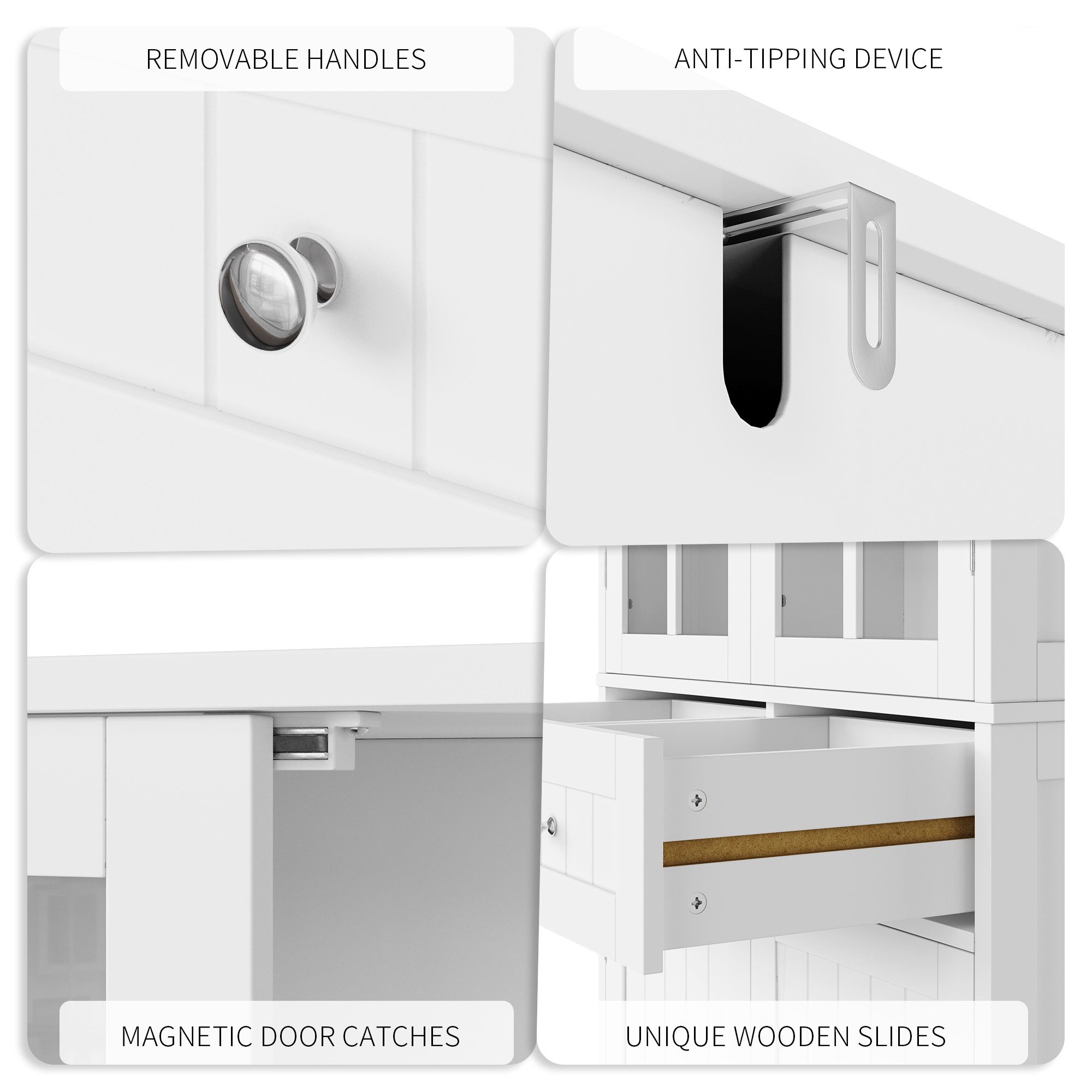 HOMECHO Hochschrank 180 cm Küchenschrank mit 4 Türen und 2 Schubladen, Weiß