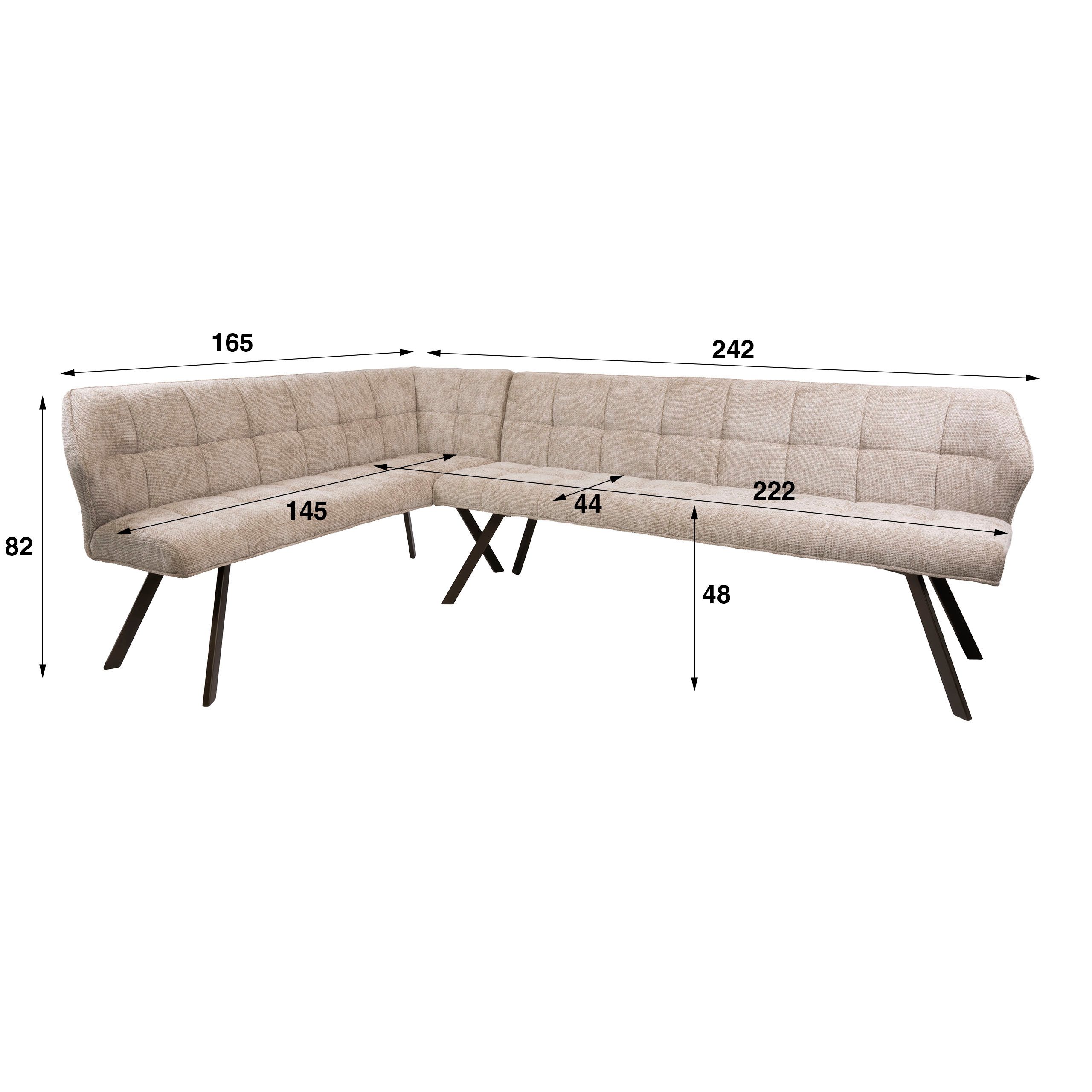 LEVEN Lifestyle Eckbank Eckbank RIGO Beige Chenille 242x165 cm gepolstert, Frei im Raum stellbar