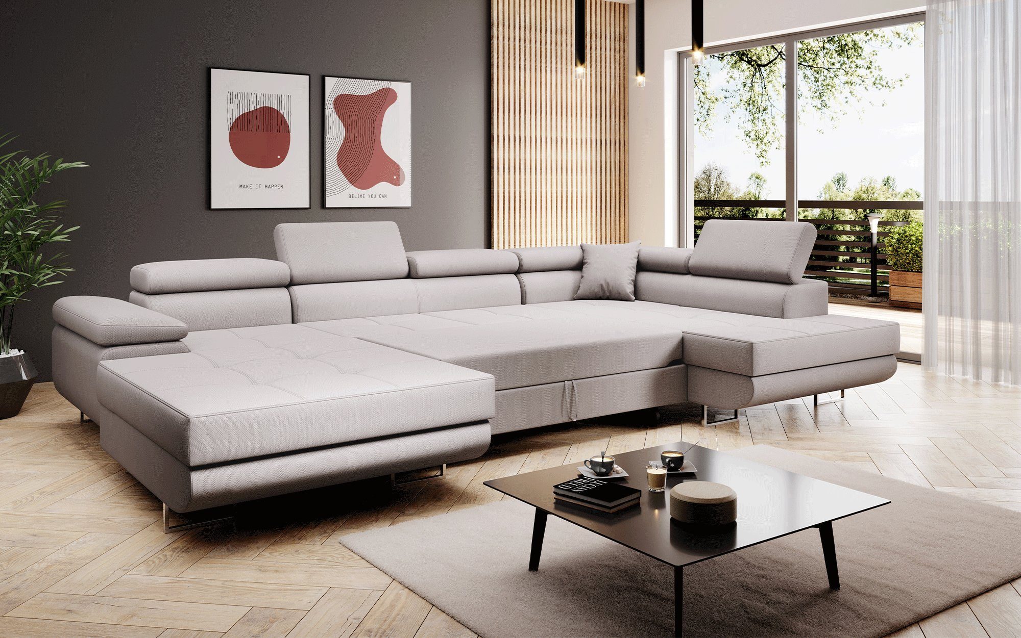 Aufbau Matera Beige und Sofa Schlaf inkl. Klappfunktion mit (Stoff), Sofa - Baidani