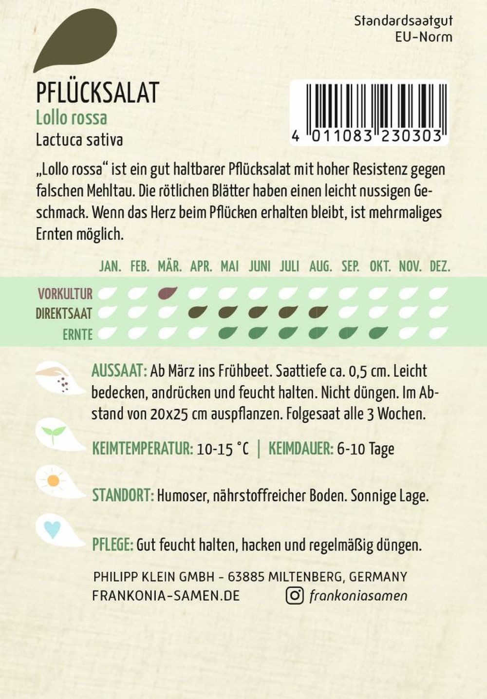 FRANKONIA Gemüsesamen Pflücksalat, Lollo Rossa - Saatgut Salat-Samen Samen, Lactuca sativa – Bild 2 von 2