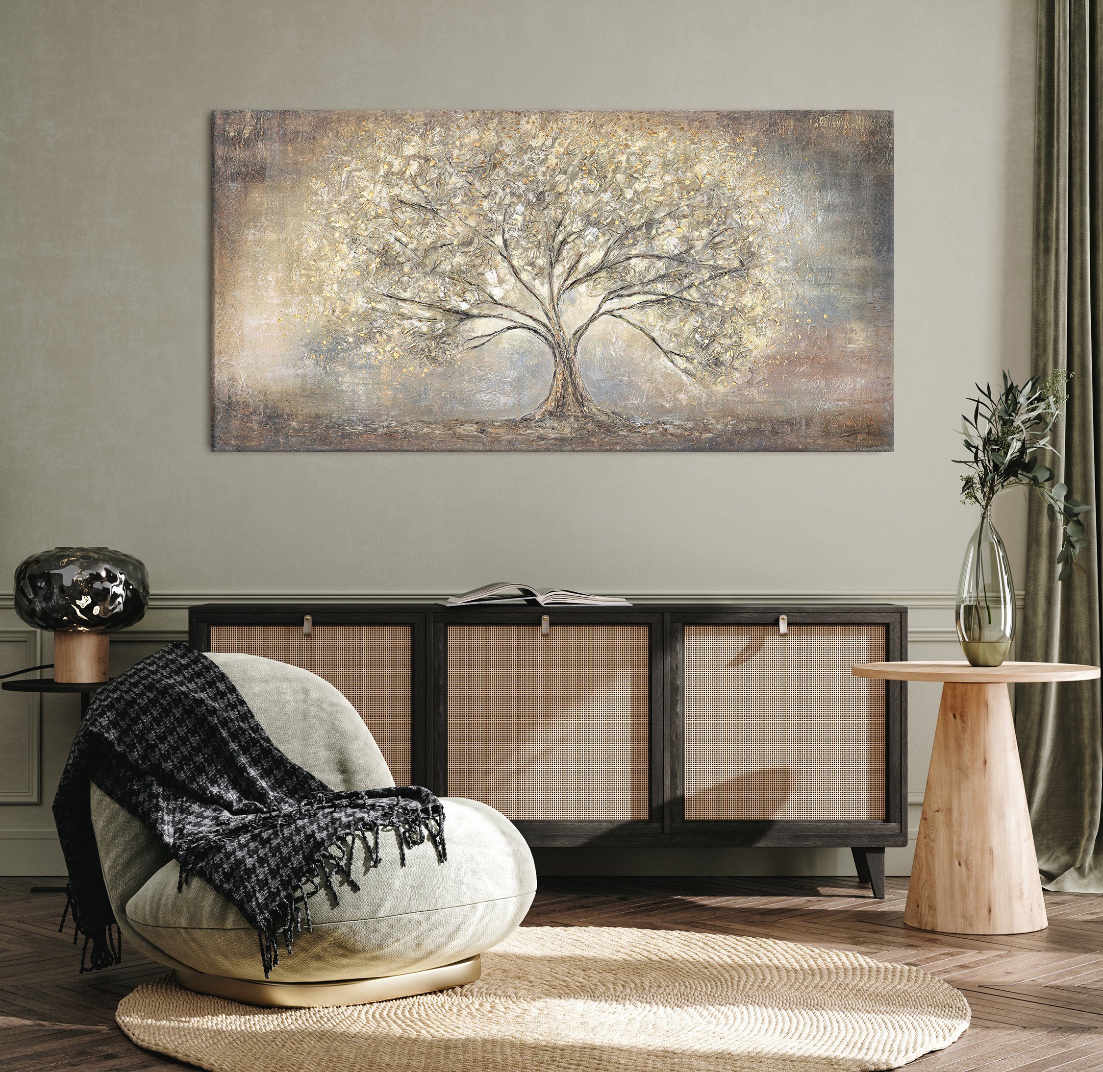 Bild Bilder, Gold Handgemalt Braun Ohne Schattenfugenrahmen Goldbaum, Baum Leinwand Abstrakte Gemälde YS-Art Stammbaum