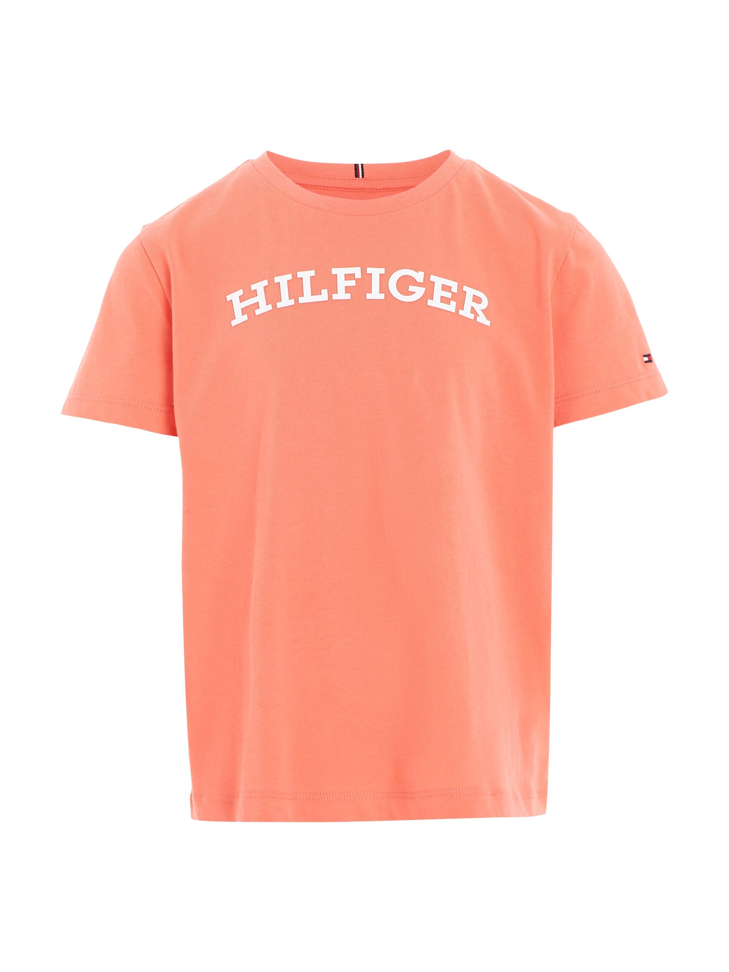 Tommy Hilfiger koralle T-Shirt modischem auf S/S Brust TEE mit Hilfiger-Logoschriftzug MONOTYPE der