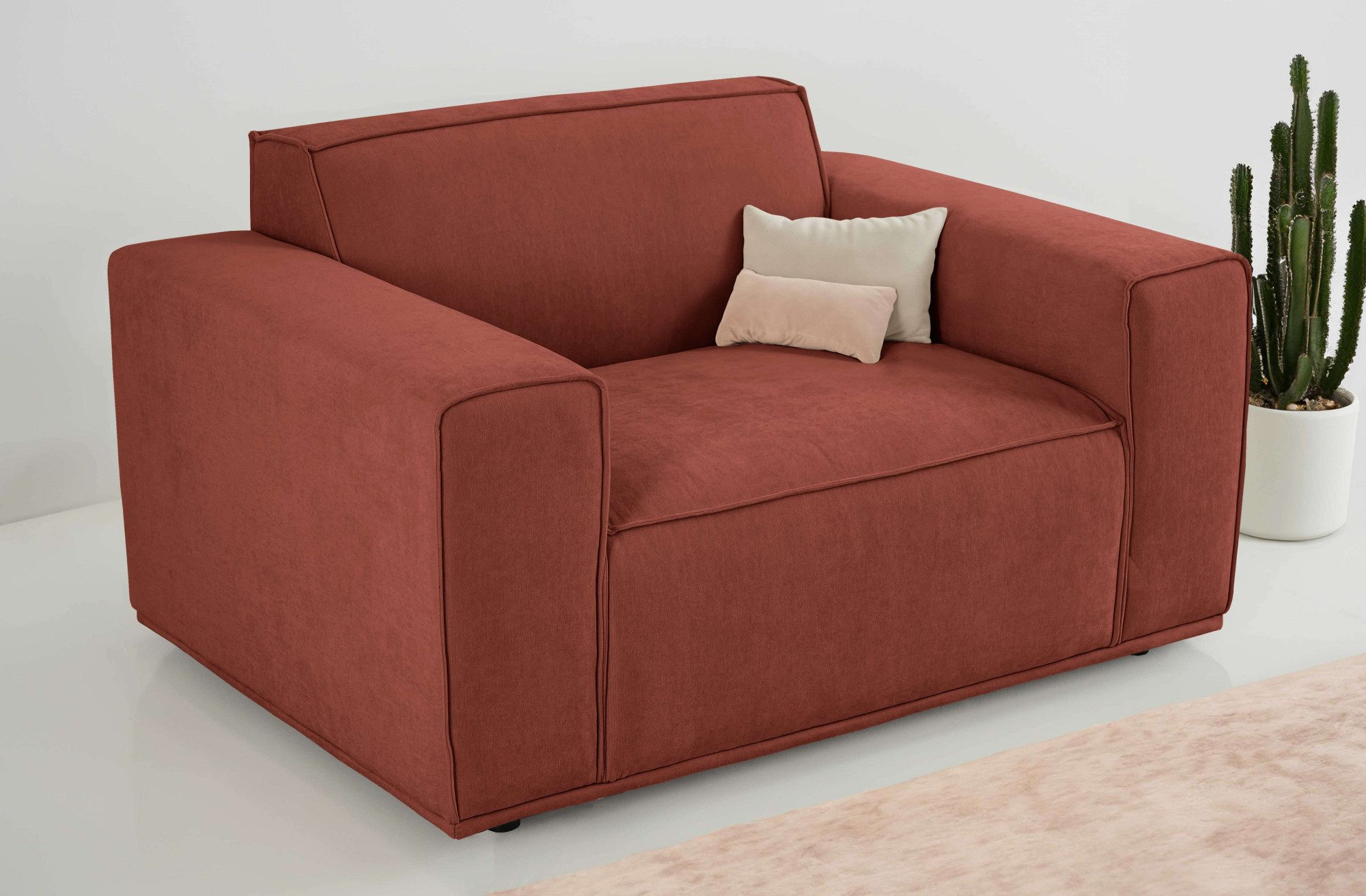 Home affaire Loveseat Avelin, 1.5 Sitzer, 140 cm, Chenille, Struktur-Boucle, mit Wellenunterfederung, Kedernaht, bodentief, Skandi-Design