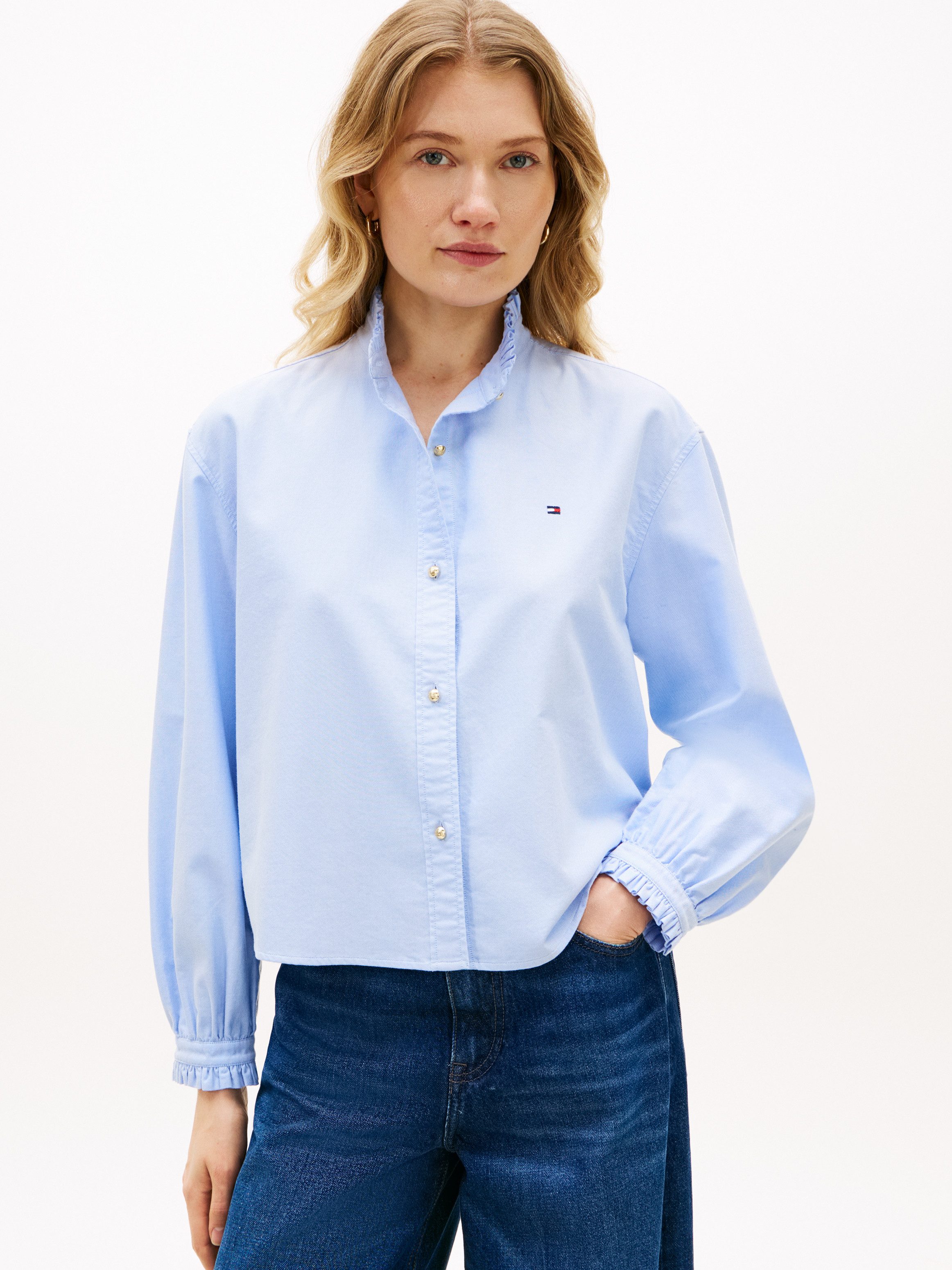 Tommy Hilfiger Langarmbluse OXFORD CROP RUFFLE LS SHIRT mit Rüschen-Details, boxy