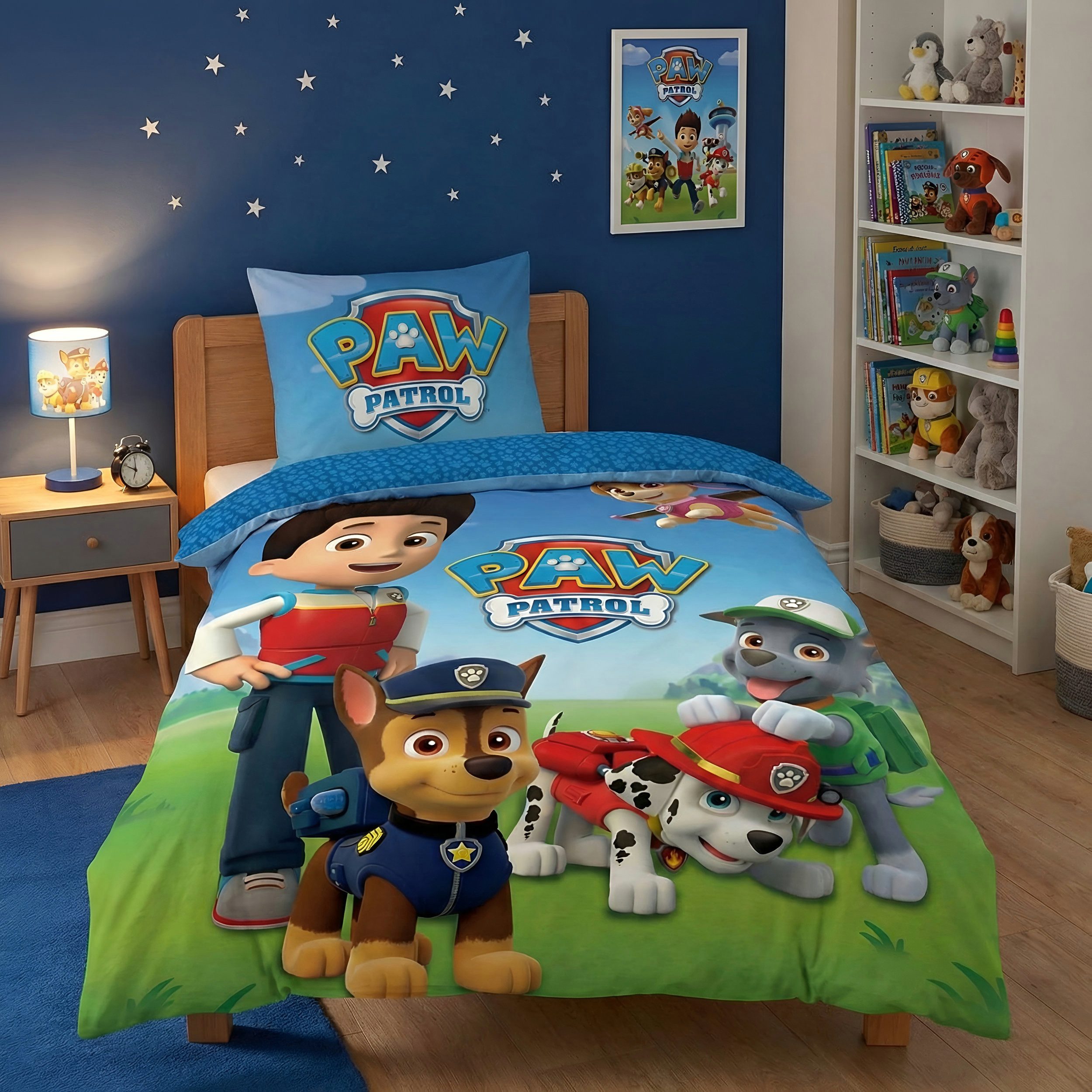 PAW PATROL Bettwäsche Paw Patrol Chase Marshall Kinder Mikrofaser Bettwäsche Set, 2 teilig, Deckenbezug in 135-140x200 cm Kissenbezug in 63x63 cm
