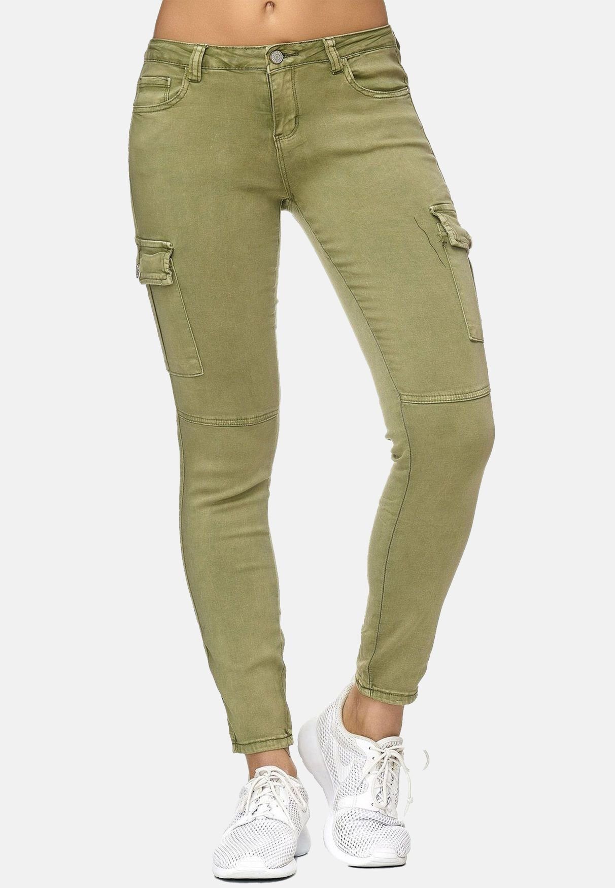 Nina Carter Stoffhose Denim Cargo Stretch Jeans Hose Röhrenjeans (1-tlg) 2222 in Hellgrün