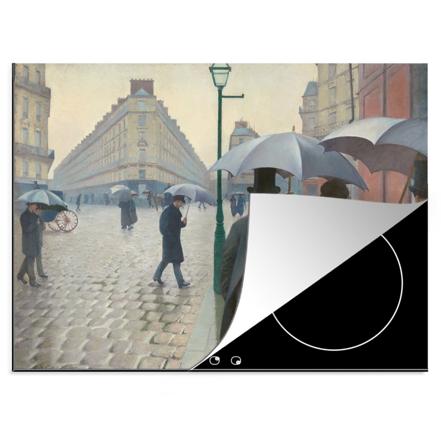 MuchoWow Herdblende-/Abdeckplatte Regentag in Paris - Gustave Caillebotte, Vinyl, (1 tlg), 70x52 cm, Mobile Arbeitsfläche nutzbar, Ceranfeldabdeckung