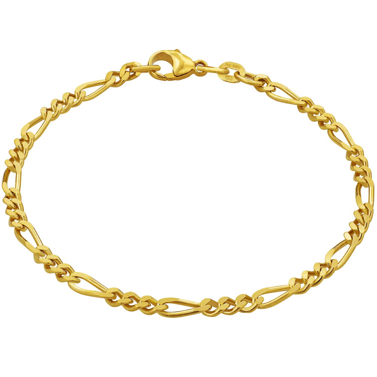 modabilé Goldarmband Armband Figarokette diamantiert 3,4mm mit 3:1  Gliederung 585 Echtgold, Herren Armkettchen 19cm, Armkette, Made in Germany