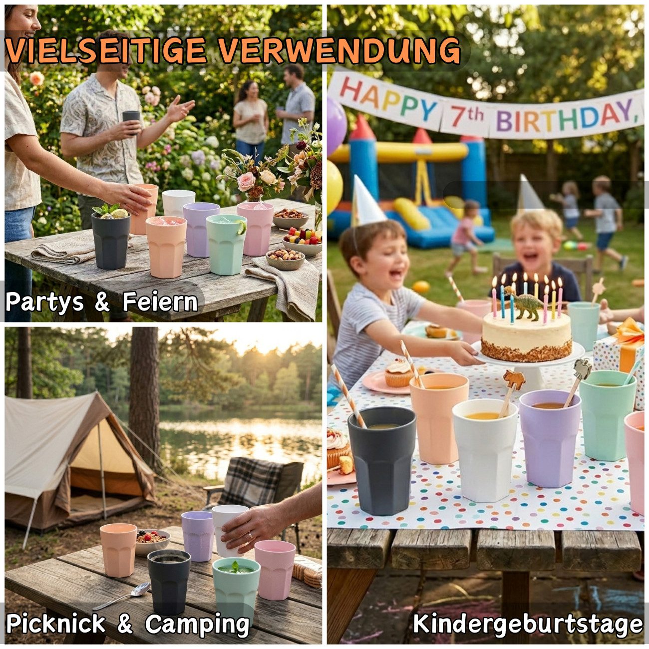 Engelland Becher Kunststoffbecher in modernen Pastellfarben, 250 ml, Mehrweg, 20-tlg., Kunststoff, spülmaschinengeeignet, bruchfest, wiederverwendbar, 250 ml, 0 – Bild 4 von 5