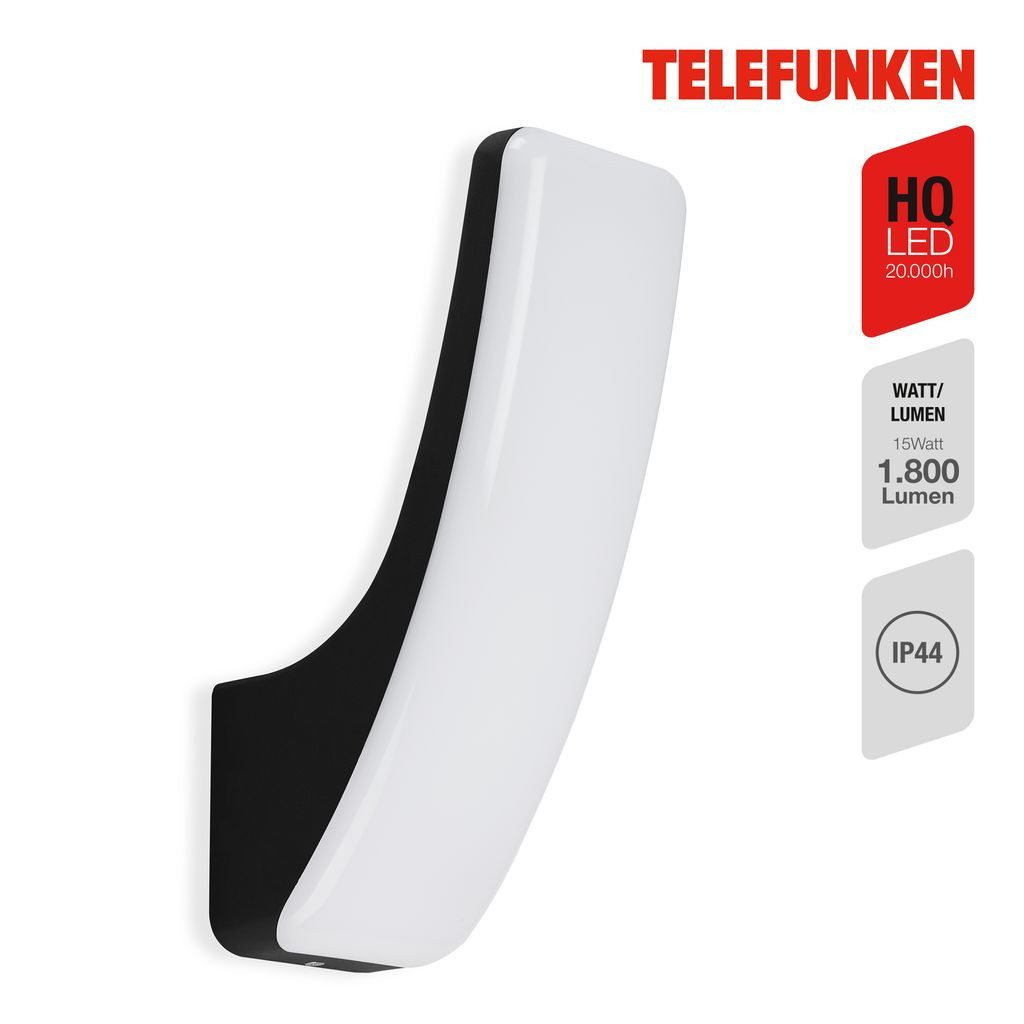 Telefunken Außen-Wandleuchte 311605TF, LED fest integriert, 2700K - Extra-Warmweiß, Wand Außenleuchte IP44 4000K 15W 1800lm