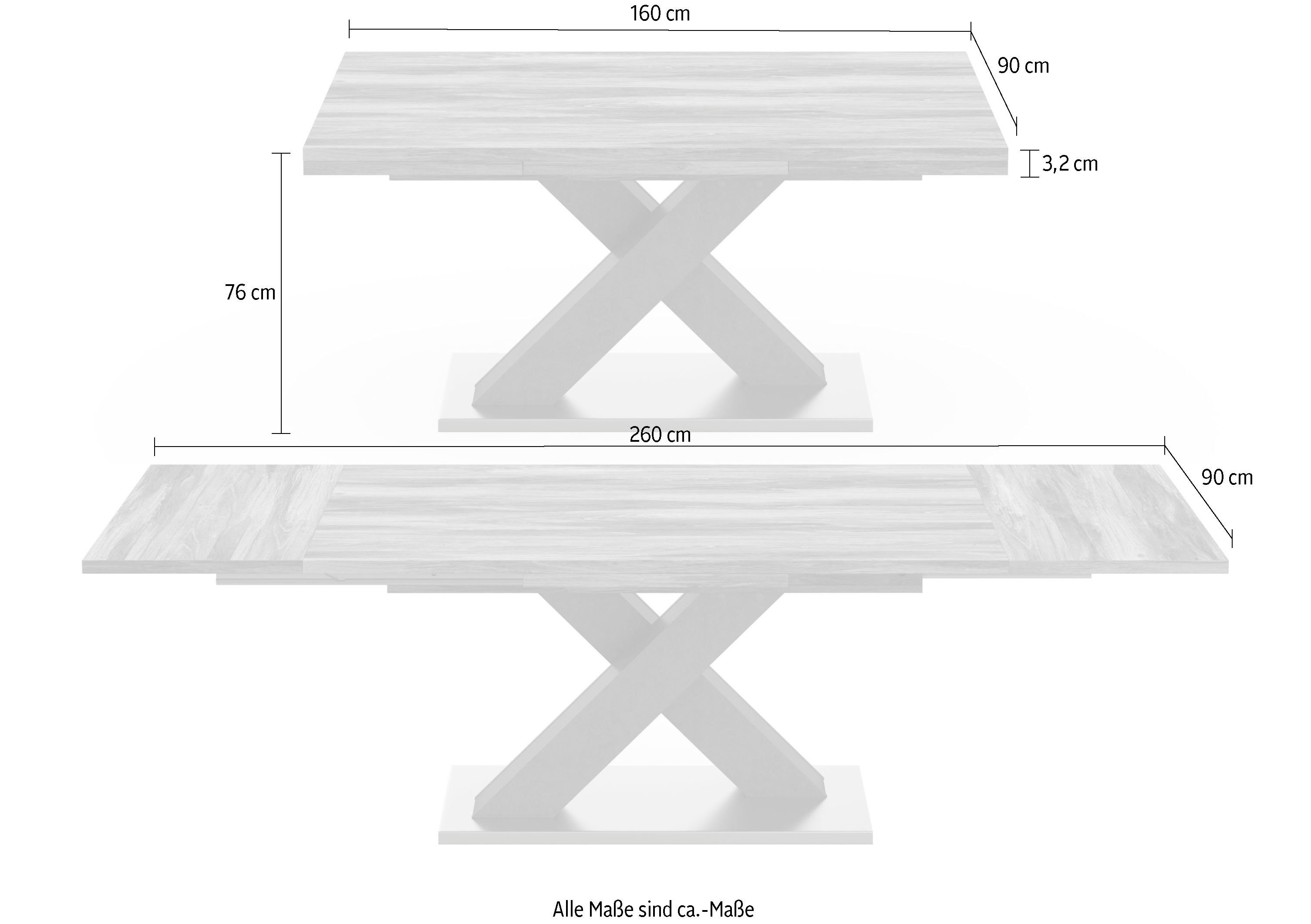 Mäusbacher Esstisch C, mit Auszugsfunktion, mit 160-260 in Komfort graphit cm und Breite plankeneichefarben X-Gestell