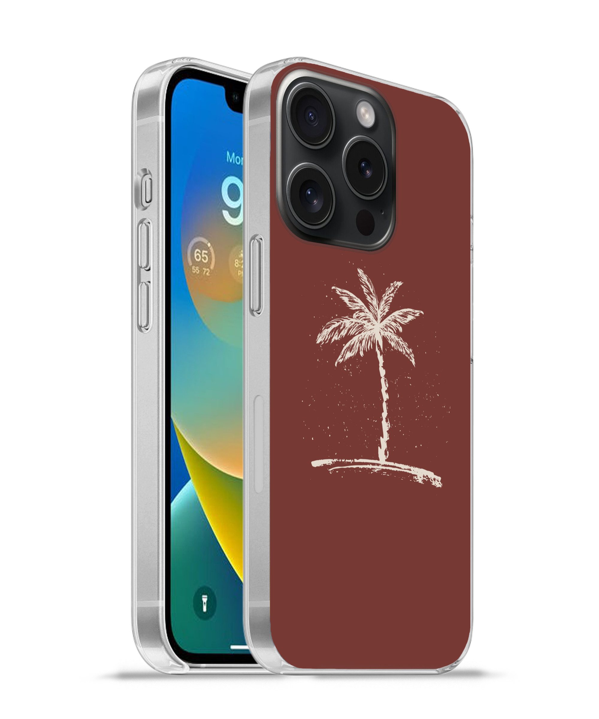MuchoWow Handyhülle für Apple iPhone 15 Pro Palme - Beige - Rot - Tropisch, Smartphone-Bumper, Print, Handy Schutzhülle Dünn