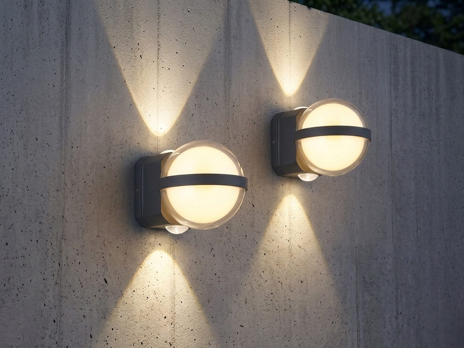 GLOBO LIGHTING LED Außen-Wandleuchte 2er Set Kugel Aluminium Anthrazit H 11cm, LED fest integriert, warmweiß, Klein-e Up and Down Außen-leuchten Hausbeleuchtung Haus-wand & Haustür