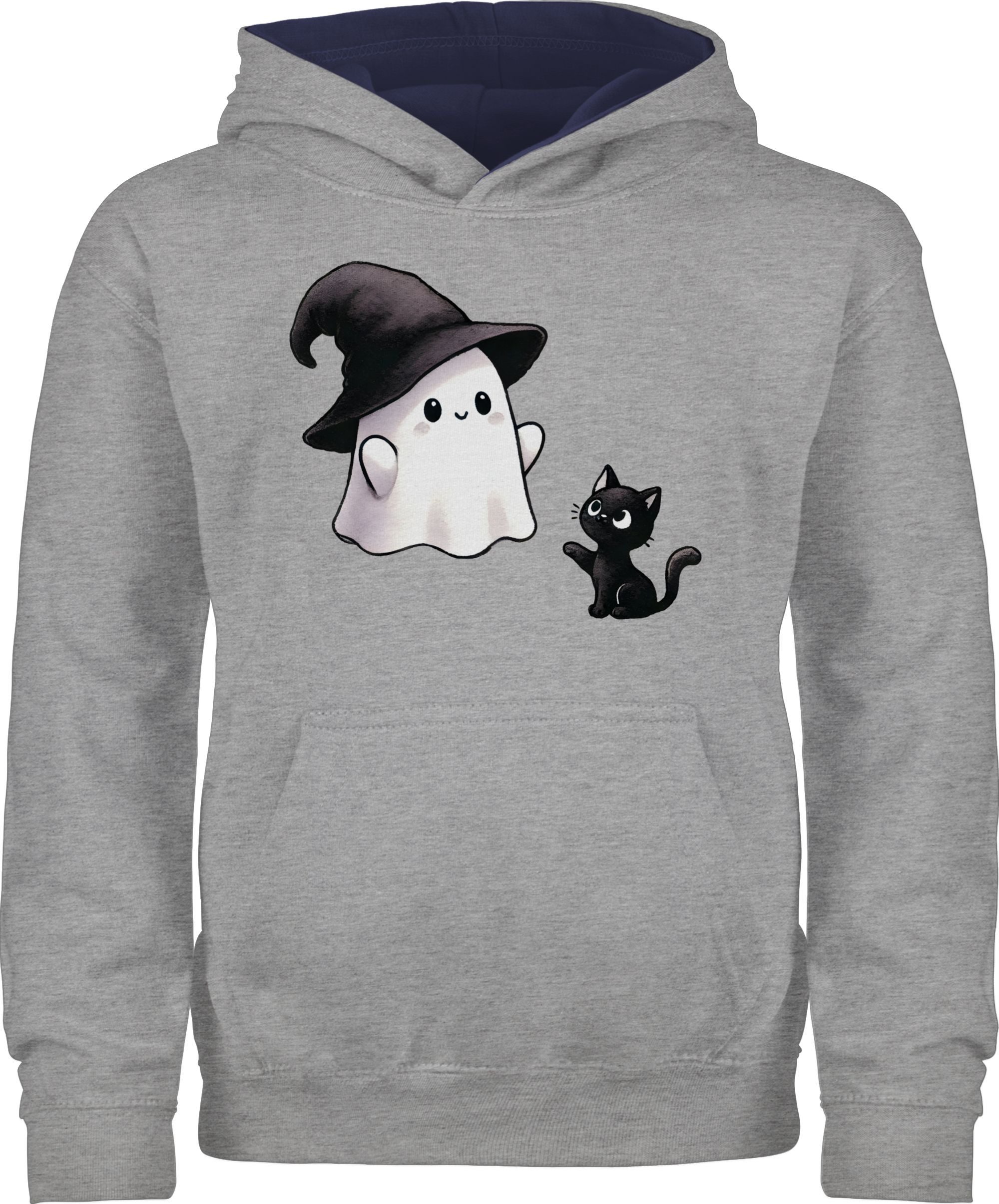 Hoodie Süßes Geister Motiv mit Katze, Halloween Katzenmotiv