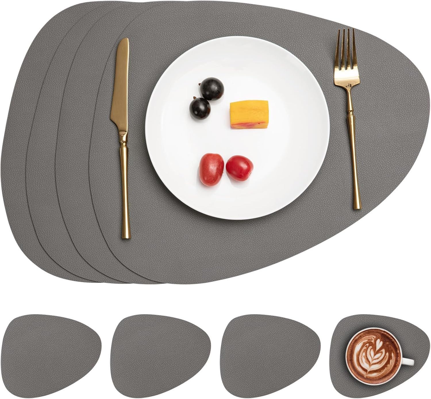 Diwzbyn Platzset aus Kunstleder, abwischbar & pflegeleicht, rutschfest, Tischset, (4-St), mit Untersetzer, stilvolle Tischsets für Küche & Esszimmer