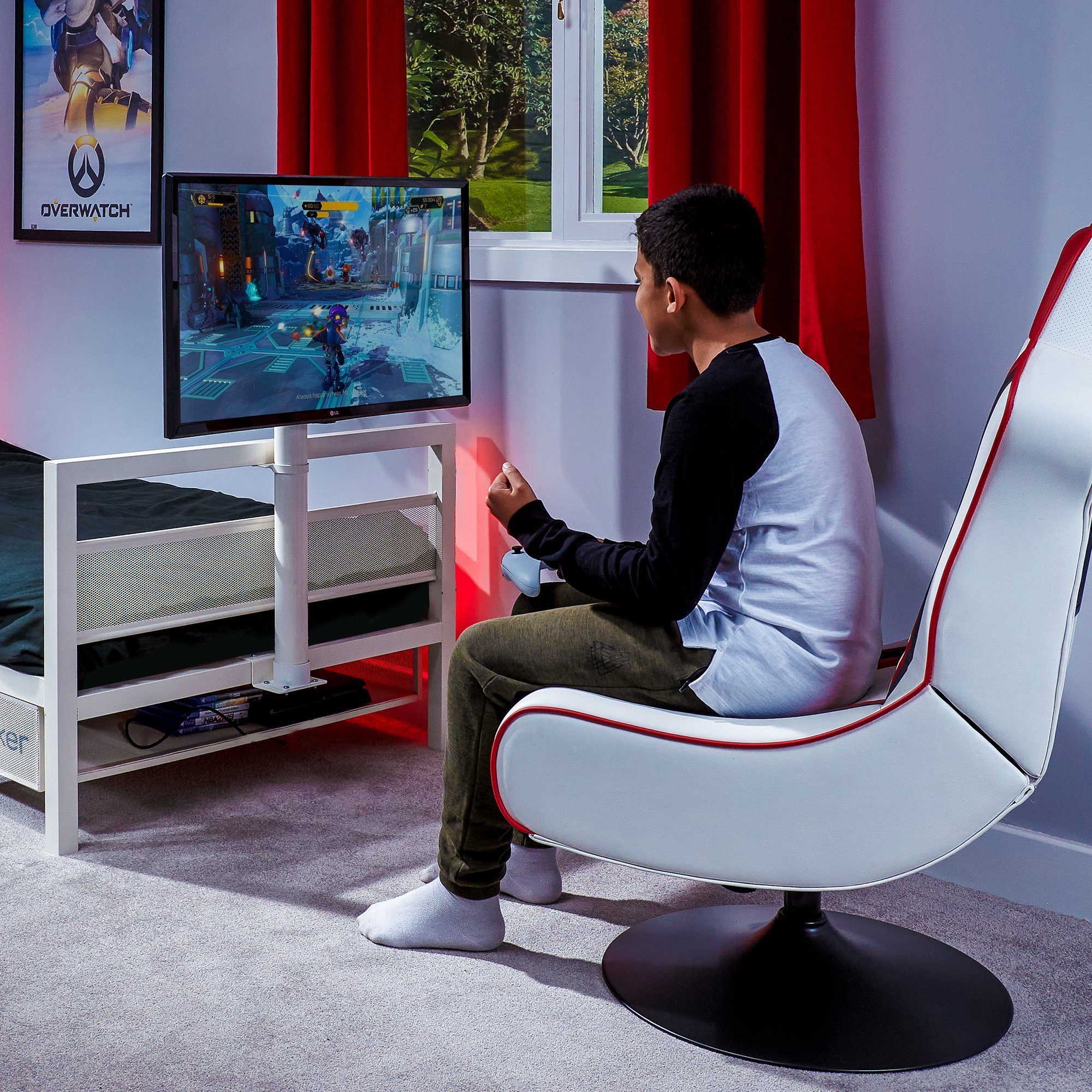 mit & Bett Metall für Kinder X TV-Halterung Basecamp Weiß Multimediabett Gaming Rocker Jugendliche