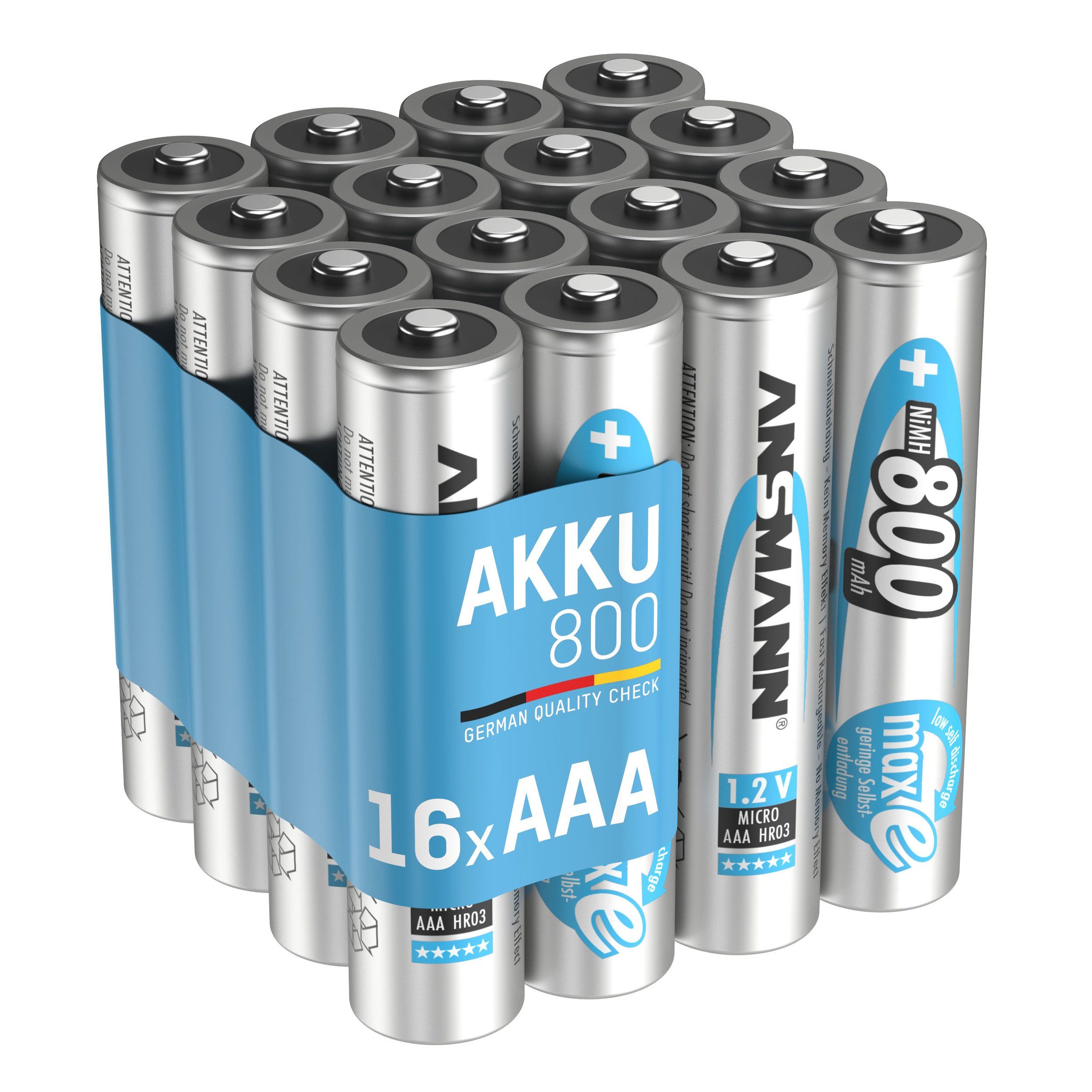 16 AAA (1.2 Akku mAh NiMH 1,2V Stück, 800mAh mit maxE wiederaufladbar ANSMANN® Micro V) 800 Akku