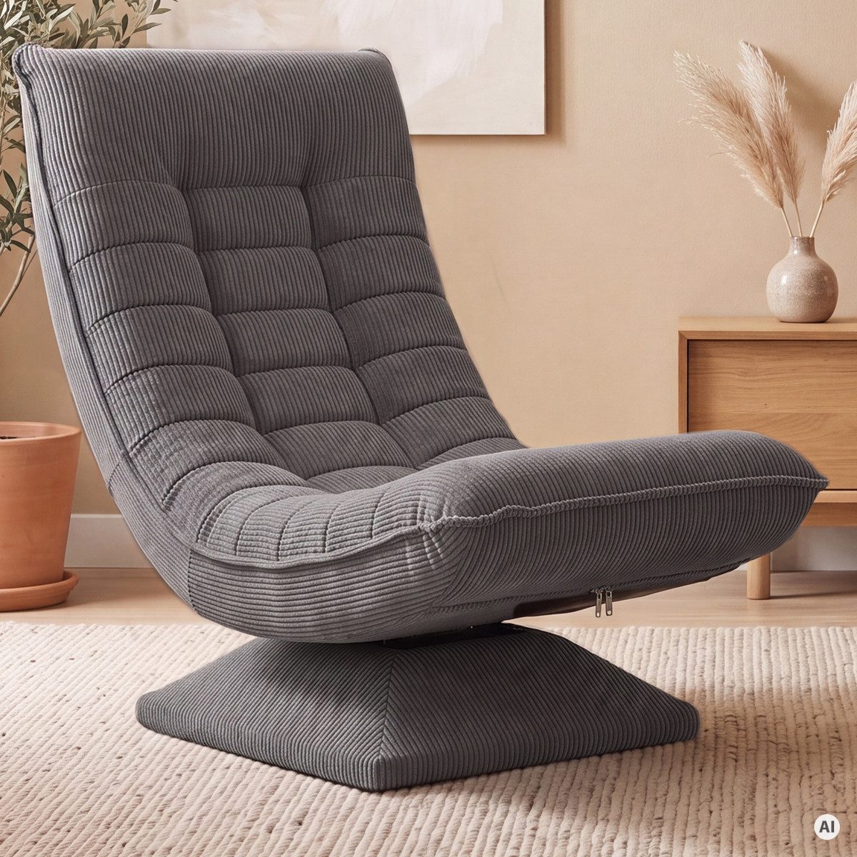 Casaria Relaxsessel Aberdeen Cord, verstellbare Lehne Drehbar Klappbar 150kg Belastbarkeit 60x105x87cm