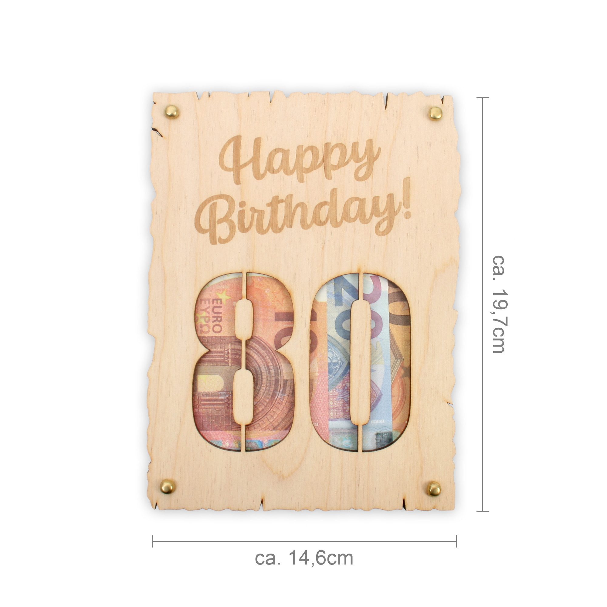 Kreative Feder Glückwunschkarte Glückwunsch-Karte zum Geburtstag - „Happy Birthday“, DIY Holzkarte für Geldgeschenke; Größe ca. 14,6 x 19,7cm