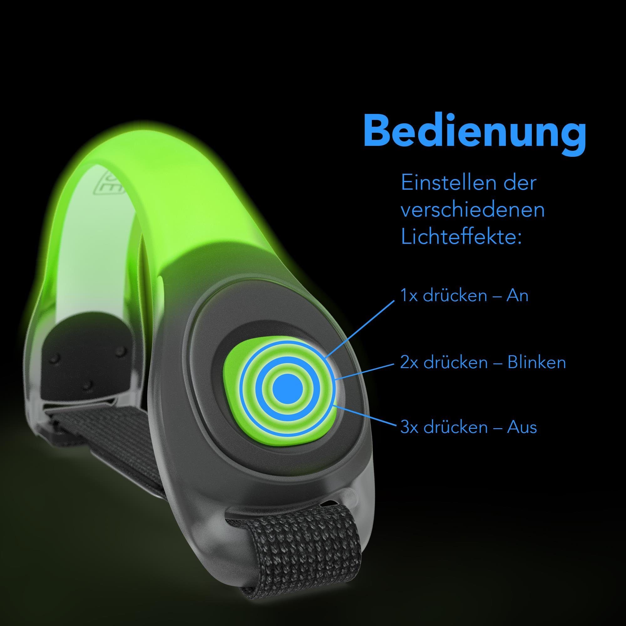EAZY CASE Fahrradreflektor 2er Set LED Binkarmband, LED Armband Reflektorband Joggen Reflektoren Kind Hund LED Licht Grün