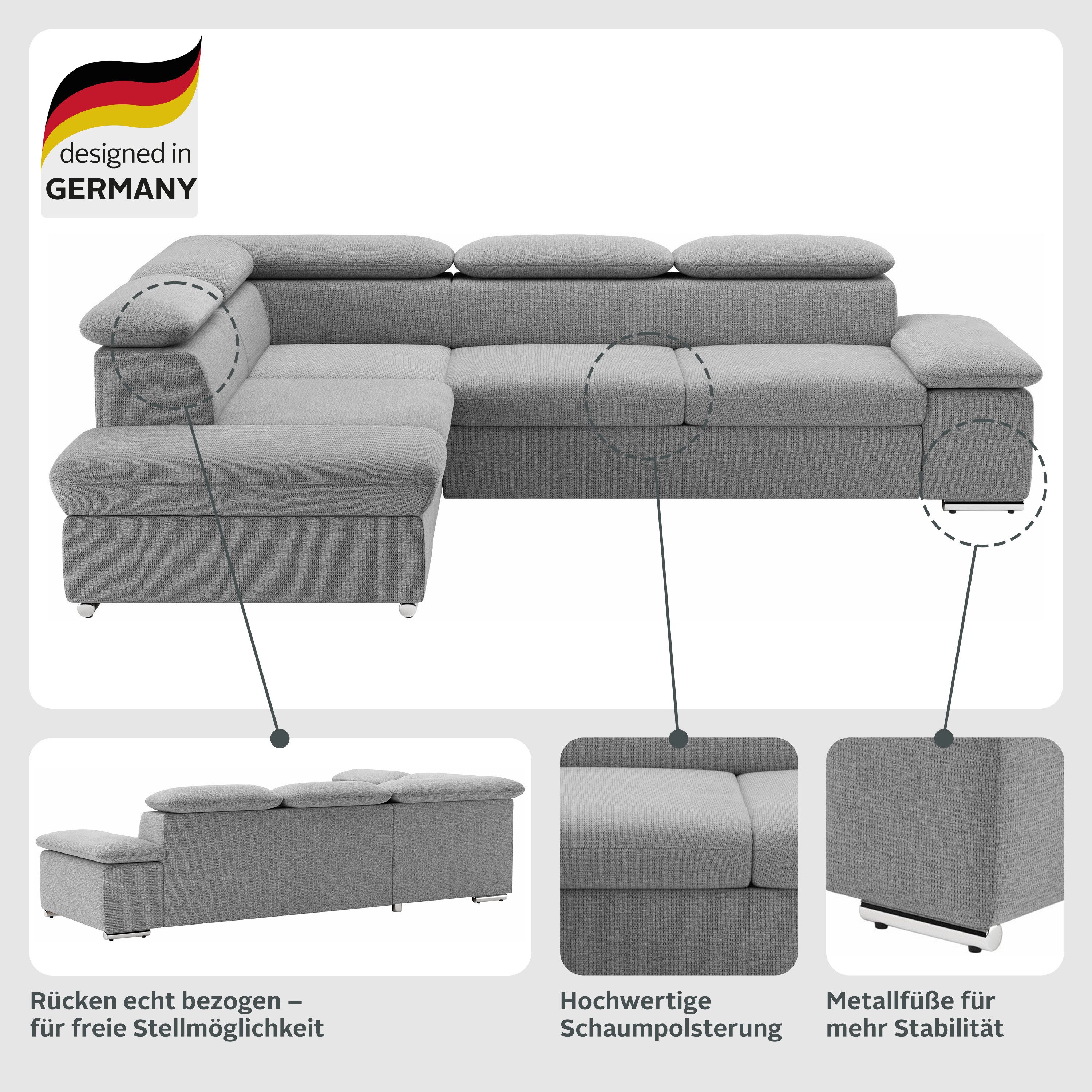 sit&more Ecksofa Valentine L-Form, B: 272 cm, mit Arm- & Kopfteilverstellung, optional mit Bettfunktion