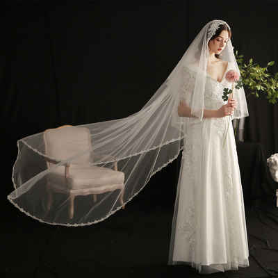 AUKUU Kopftuch Exquisiter Exquisiter Brautschleier aus wasserlöslicher Spitze, elegantes langes Hochzeitskleid und Kopfschmuck