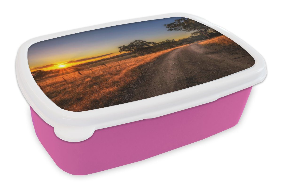 Baum (2-tlg), Lunchbox Brotbox Brotdose Kunststoff, Erwachsene, - Kinder, - - Kunststoff für MuchoWow Sonne Mädchen, Gras rosa Natur, Snackbox,