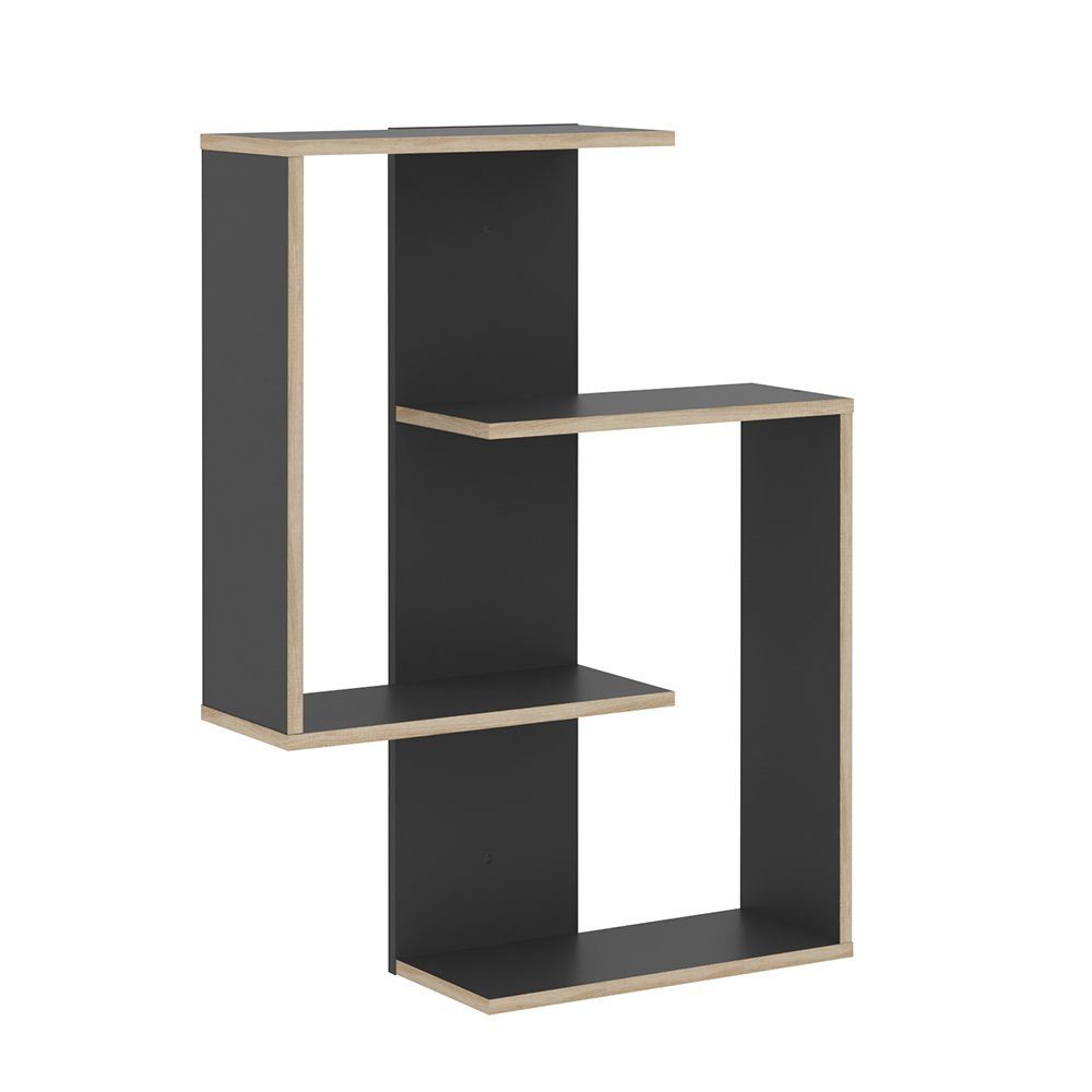 Lomadox Wandregal EMPOLI-10, in anthrazit mit Eiche-Kante, 44,5/77/44,5 cm