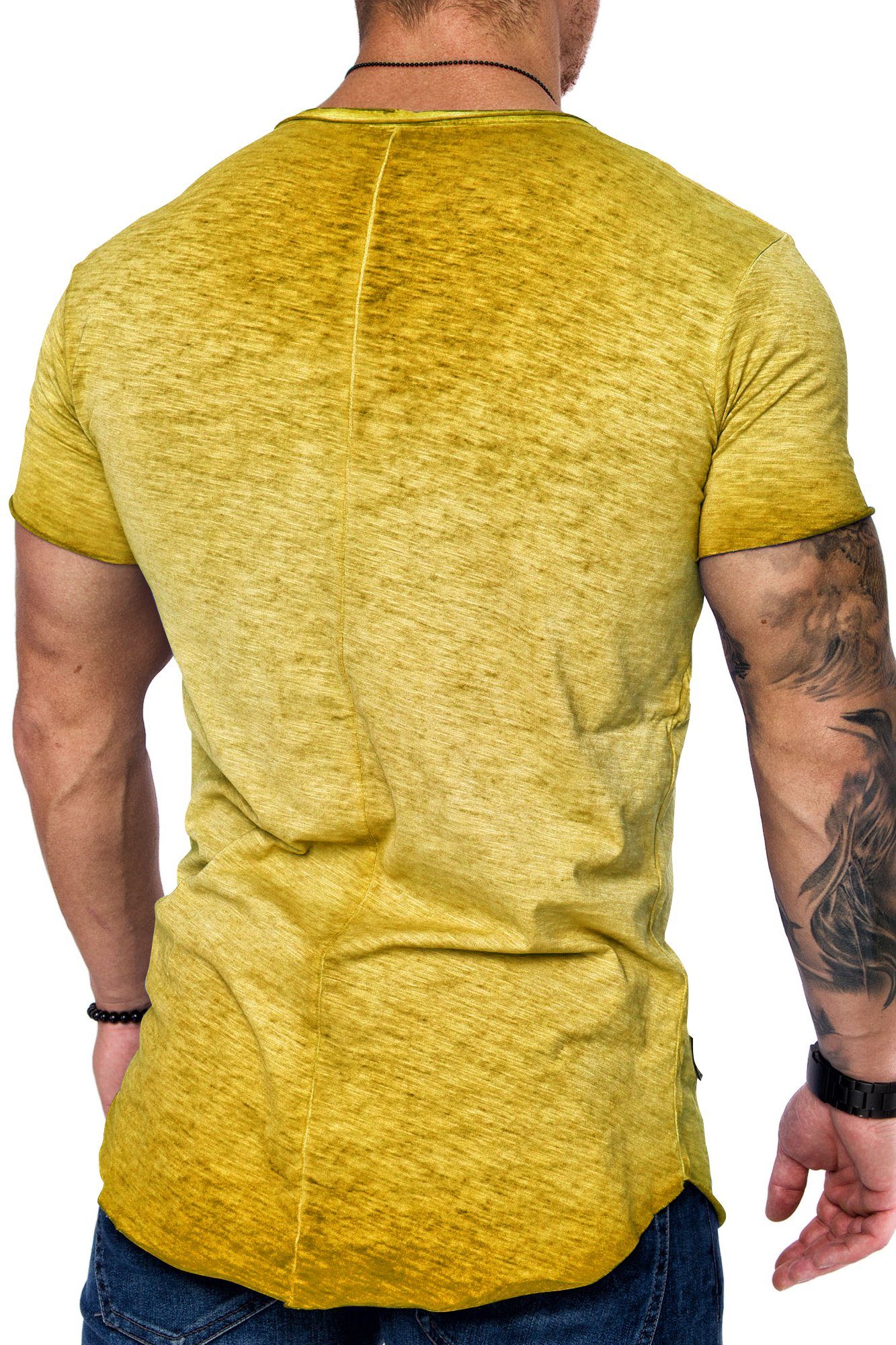 Oversize V-Ausschnitt Vintage HARPER Verwaschen Shirt Gelb Herren T-Shirt REPUBLIX