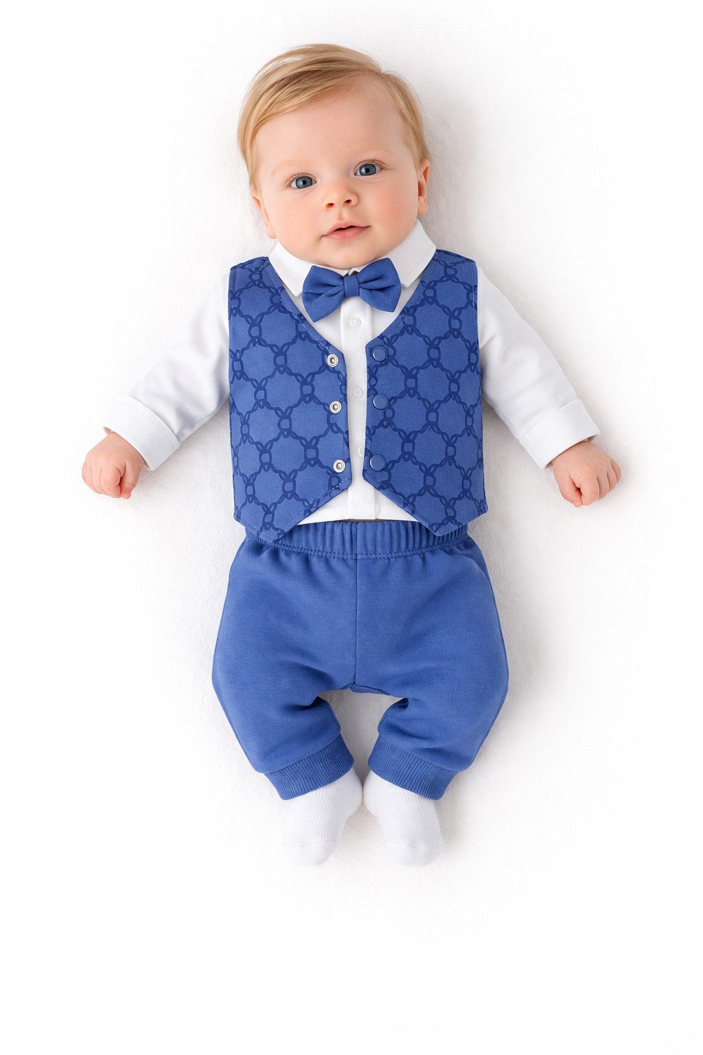 Lorey Medtec Neugeborenen-Geschenkset Baby Jungen 4er Set, Hemd, Weste, Hose & Fliege, 100% Baumwolle (Hemd + Weste + Hose + Fliege)