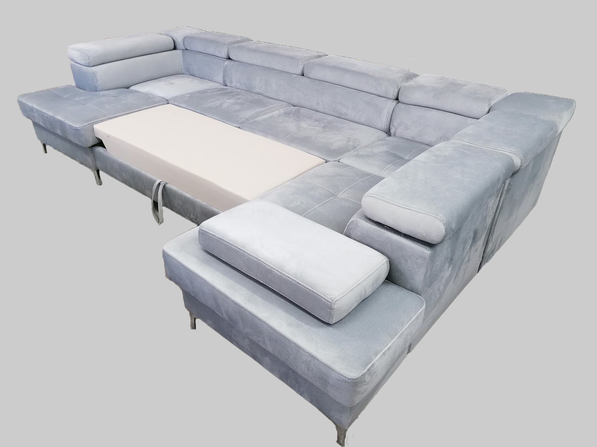 Max2 Möbel Bettkasten für Galayx mit Relax, Schlaffunktion, Monolith Veloursstoff Ecksofa XXL 77 mit Wohnlandschaft Dich dunkelblau Relaxfunktion, mit
