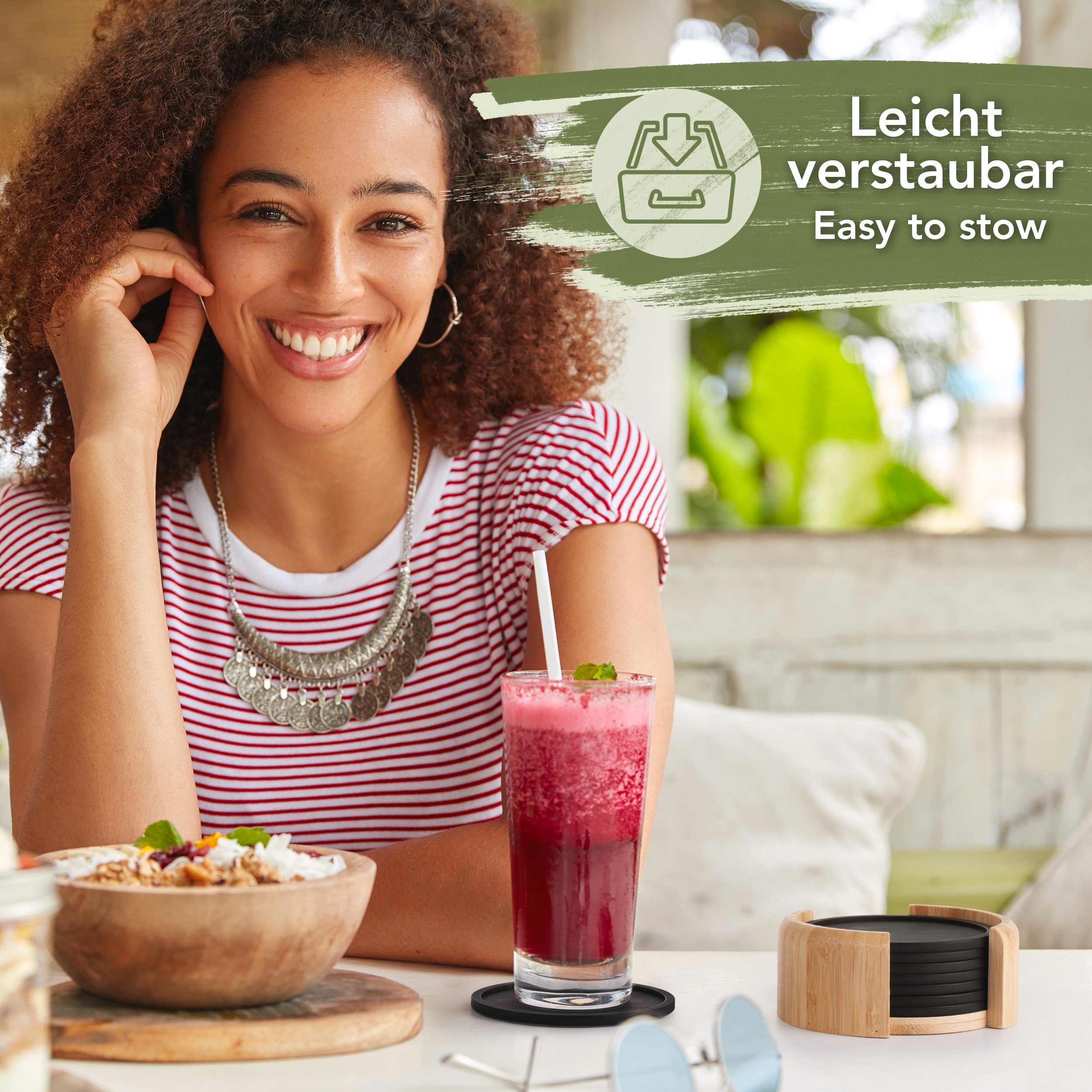 Loco Bird Getränkeuntersetzer 8er Set inkl. Box Silikon rund in dunkelgrau, Zubehör für Getränke, Tassen, Bar, Glas, Tischuntersetzer Silikonuntersetzer