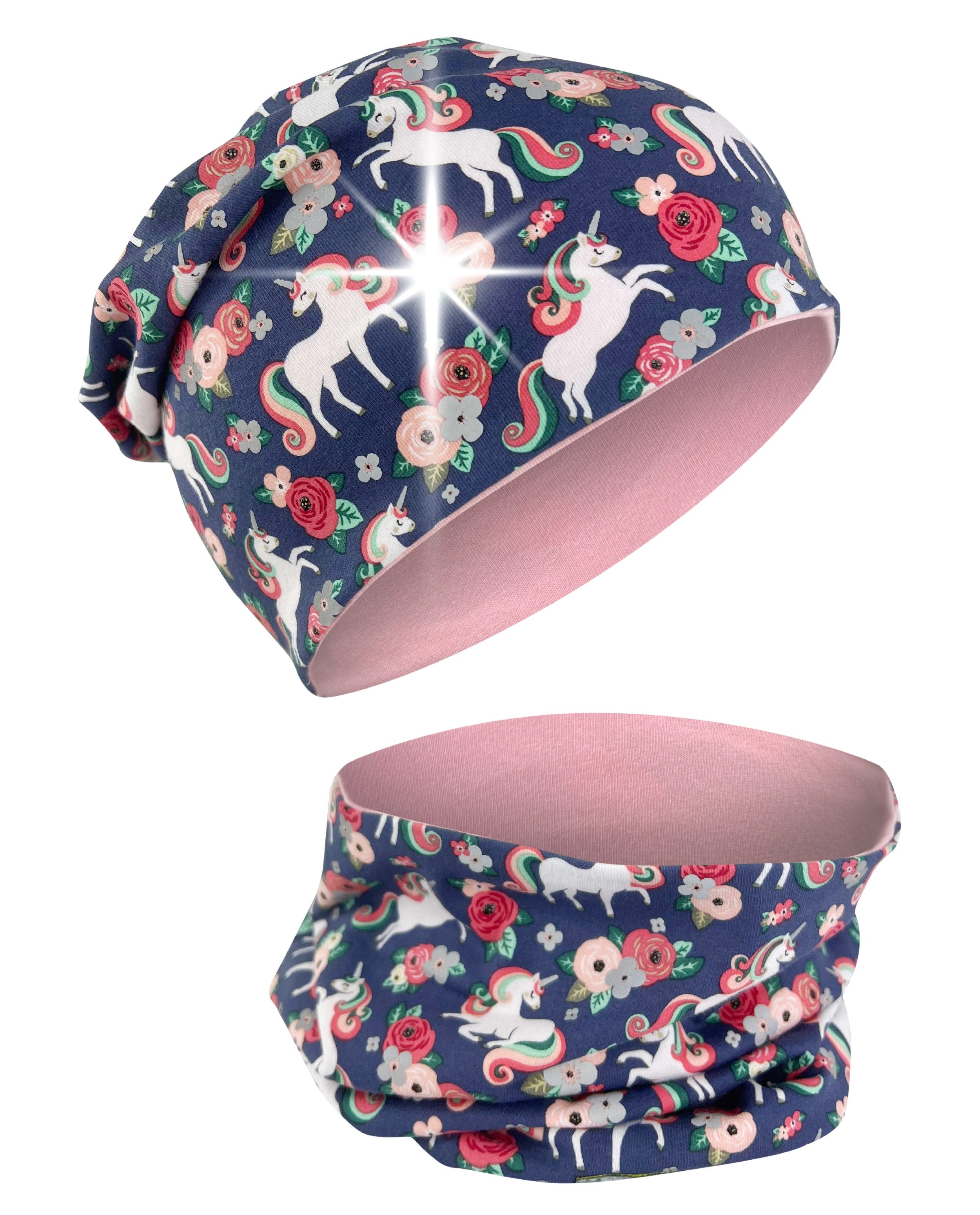 HECKBO Beanie 360° Reflektor Kinder Beanie Mütze & Loop Schal Set