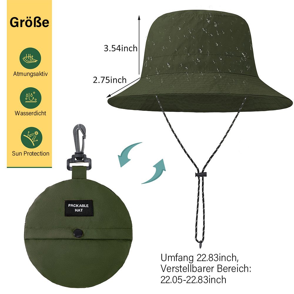 MOPUEA Sonnenhut Sonnenhut Unisex Damen- und Herren-Anglerhut (1 Stück) UV Schutz (1-St., khaki/brau/grün/lila) Faltbarer wasserdichter Fischerhut mit breiter Krempe für Sommer Regen
