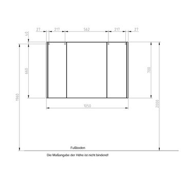 Lomadox Badmöbel-Set QUEBEC-66, (Spar-Set, 4-St), Badmöbel Set mit Glaswaschbecken in weiß Hochglanz : 220/200/44,5 cm