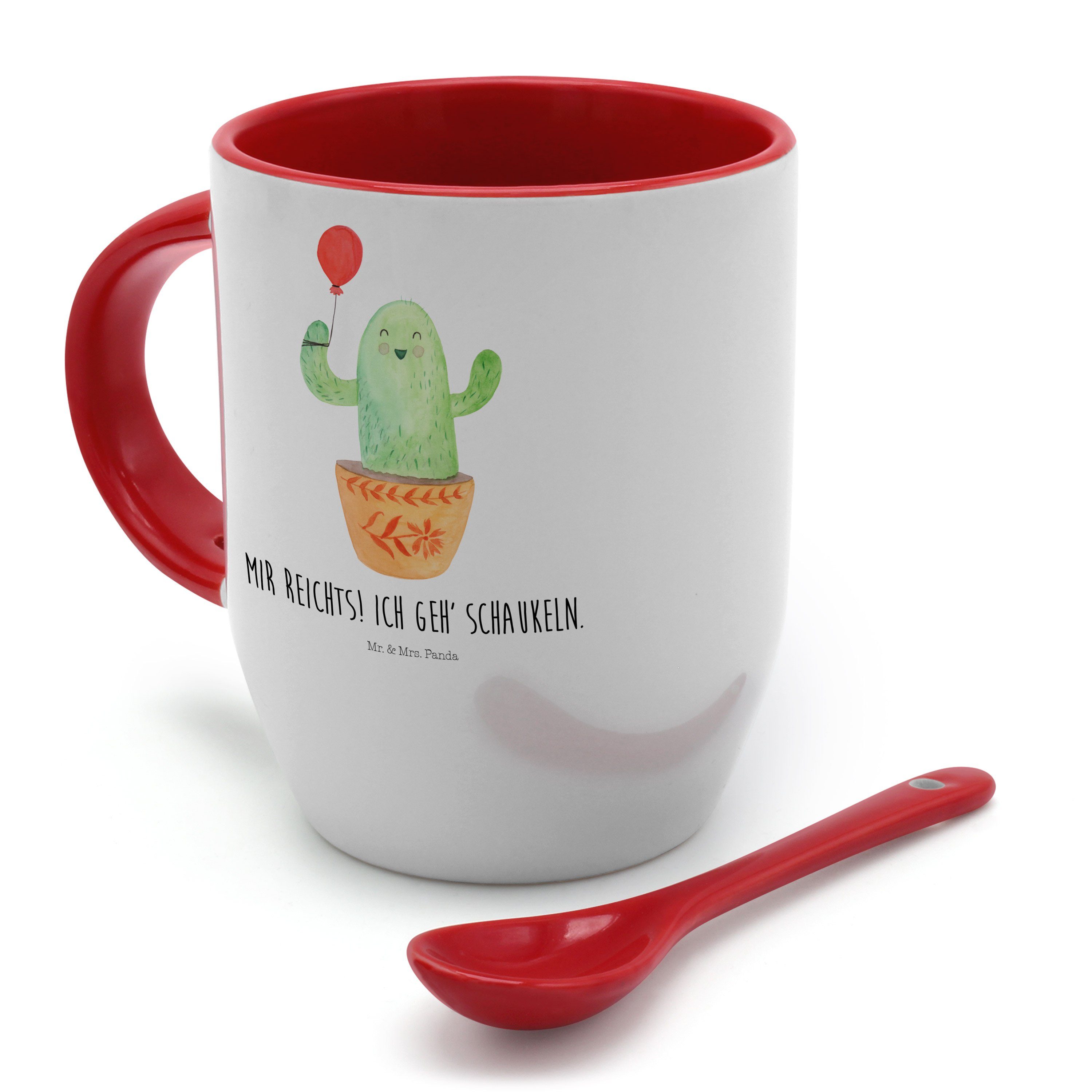 - Keramik Kaffeetasse, Geschenk, Freundin, mit, Mrs. & Mr. Tasse Weiß Panda - Kaktus Luftballon Tasse