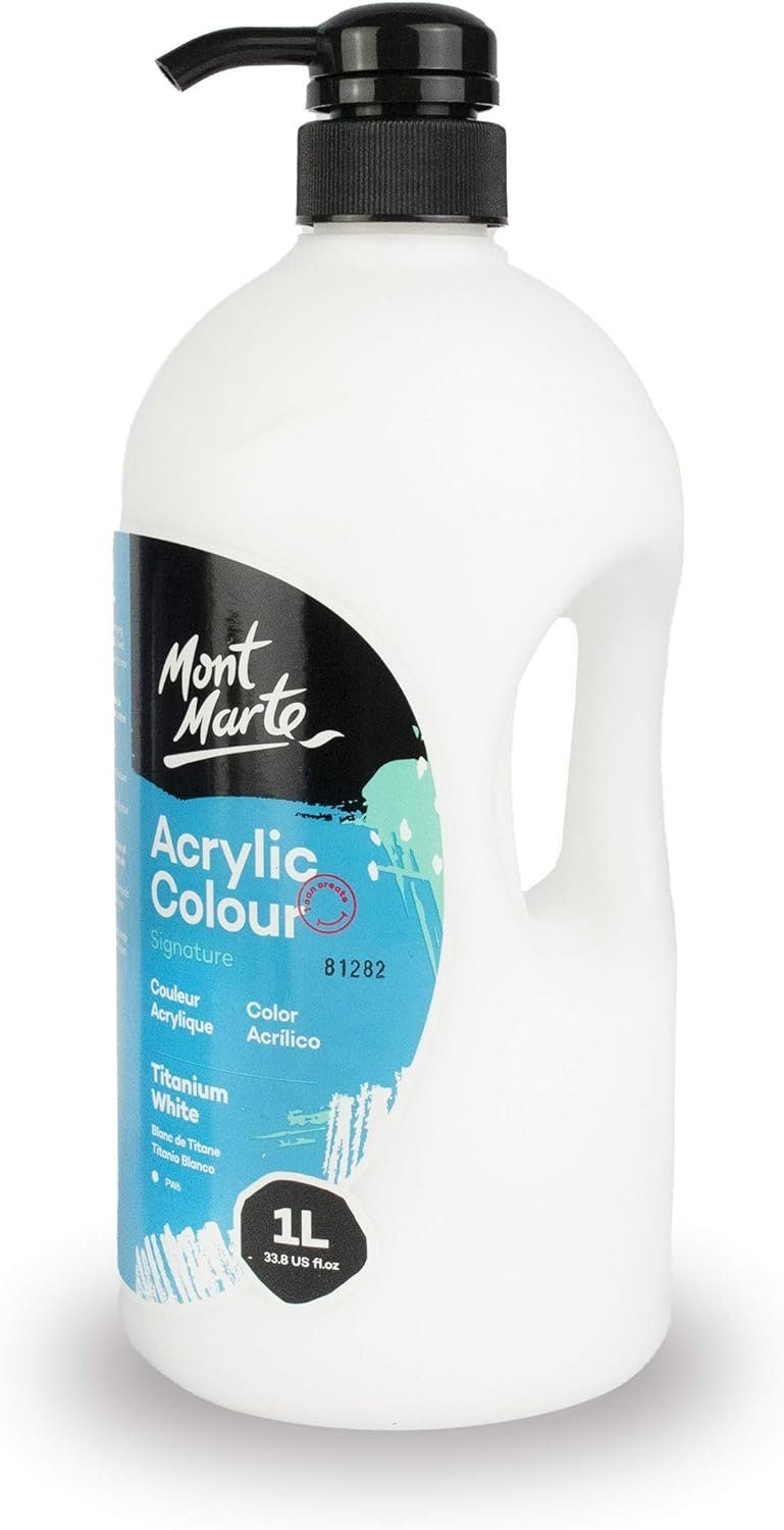 Mont Marte Acrylfarbe Signature Acrylfarbe - weiß oder schwarz - je 1000 ml, Brillante Lichtechte Farbe mit großer Deckkraft