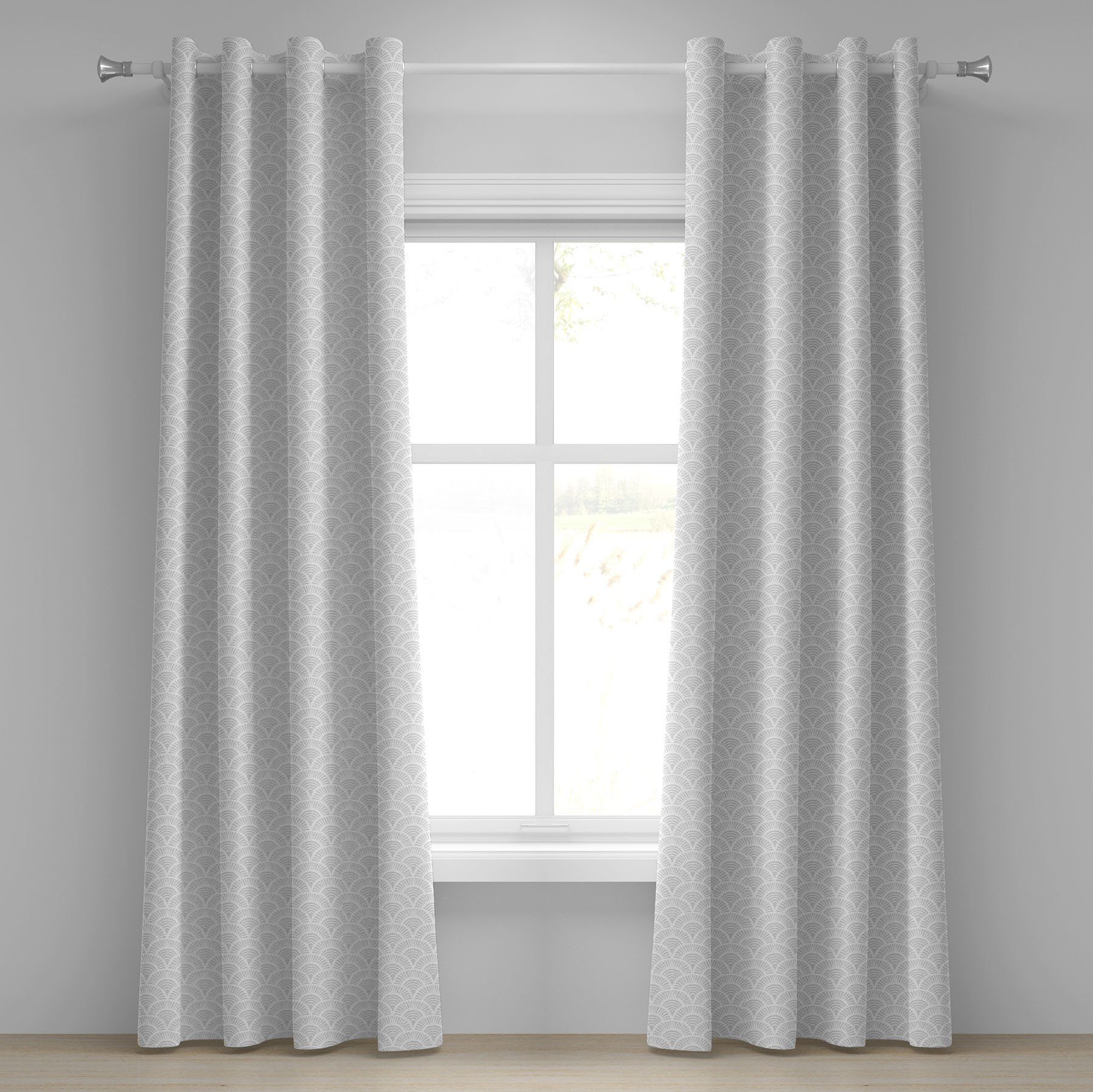Gardine Dekorative 2-Panel-Fenstervorhänge für Schlafzimmer Wohnzimmer, Abakuhaus, Grau und Weiß Vintage Kreise