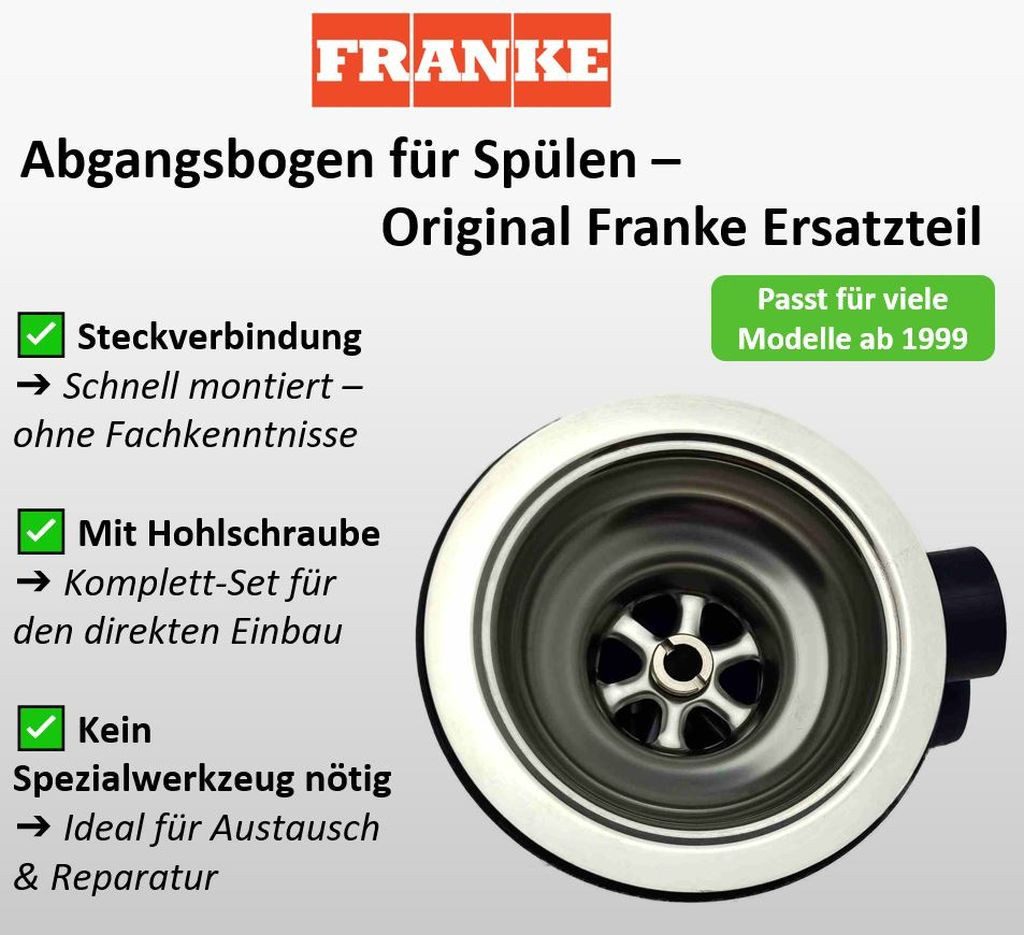 FRANKE Ablaufventil Abgangsbogen Integral für Spülen / Ersatzteil Ab- und Überlaufgarnitur
