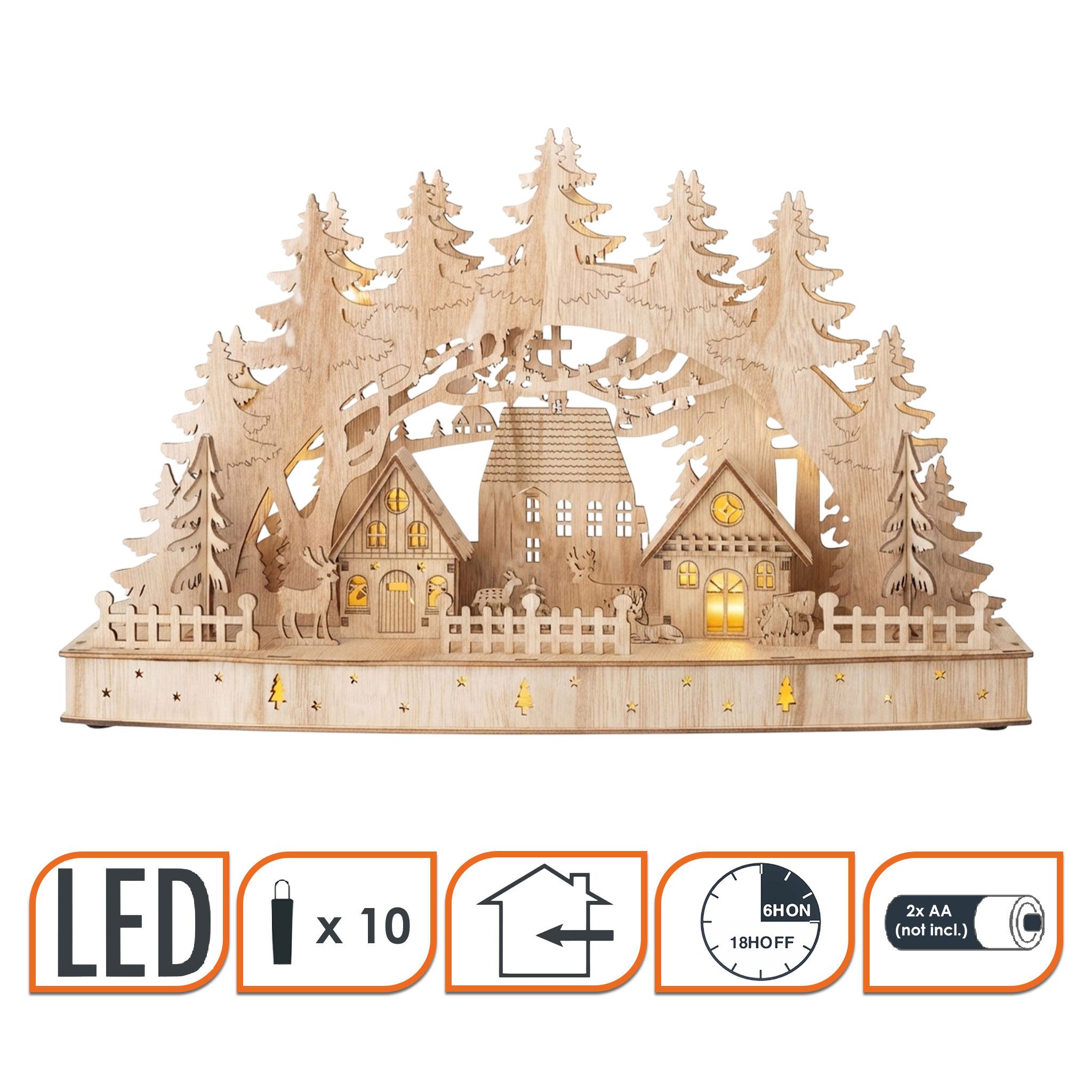 Spetebo LED Schwibbogen Weihnachtsdorf 44 x 26 cm warm weiß beleuchtet (1-tlg), mit Timer – Bild 2 von 5