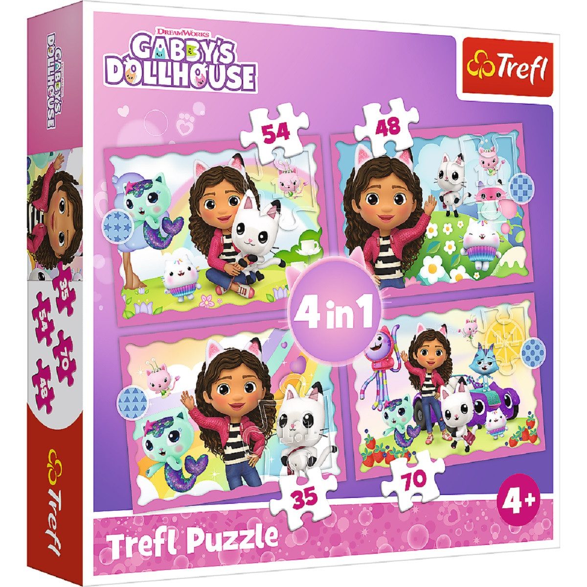 Gabby's Dollhouse Puzzle 4-in-1 Puzzle Set – Vier zauberhafte Puzzles in einem, Puzzleteile