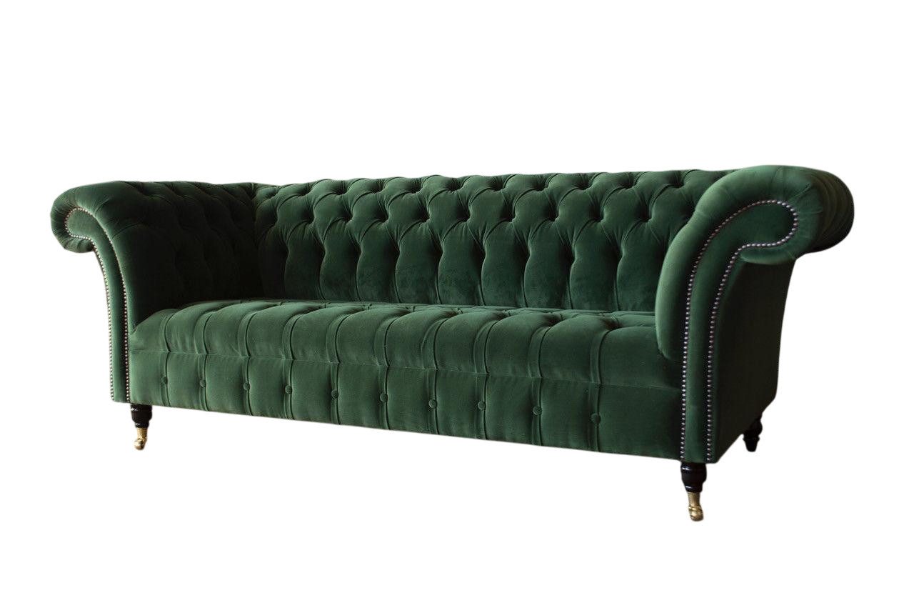 Xlmoebel Chesterfield-Sofa Grünes Chesterfield-Sofa aus Samt und Leder, 1 Teile, Hergestellt in Europa